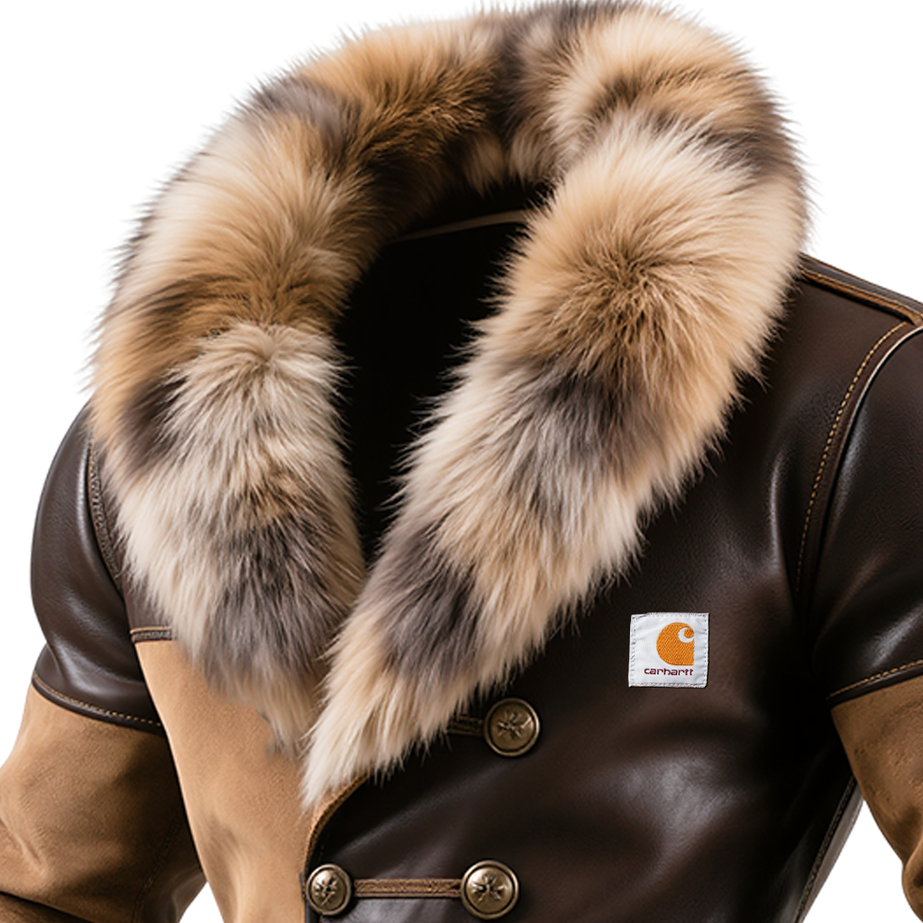 Winter Warmth: Brown Leather Jacket with Fur Trim