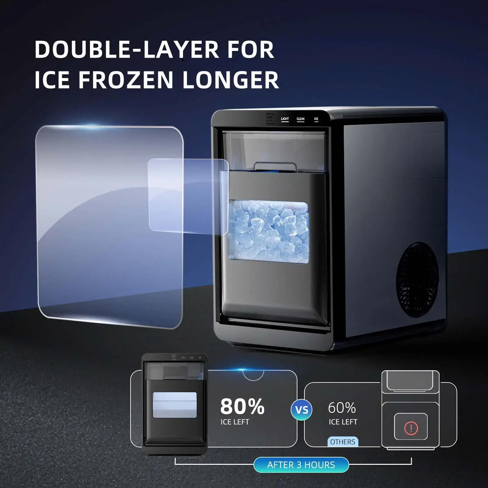 Ice Maker 45Lbs/Day | 10-15Min Fast, Self-Cleaning, 24H Timer, Double Door