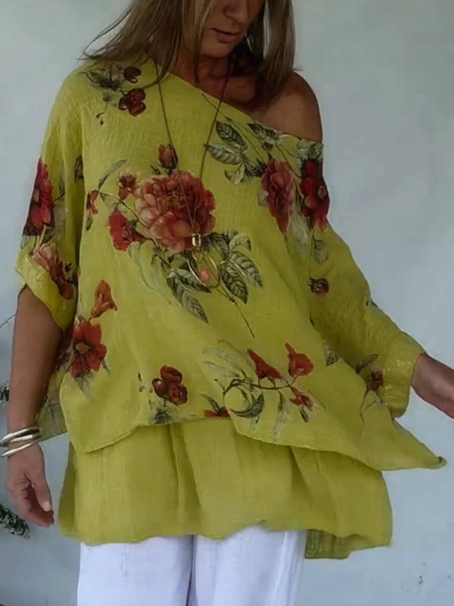 🔥Summer Arrivals🌟Loose And Cozy Floral Print Linen And Cotton Top
