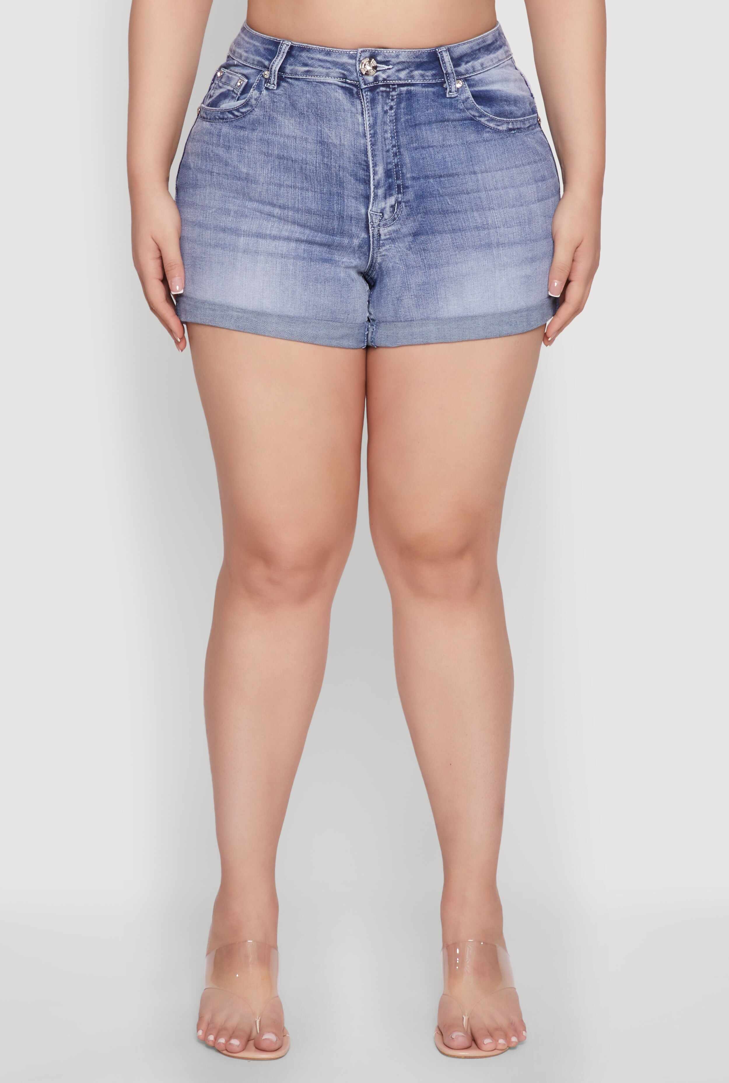 Plus Size WAX Denim Whiskered Shorts