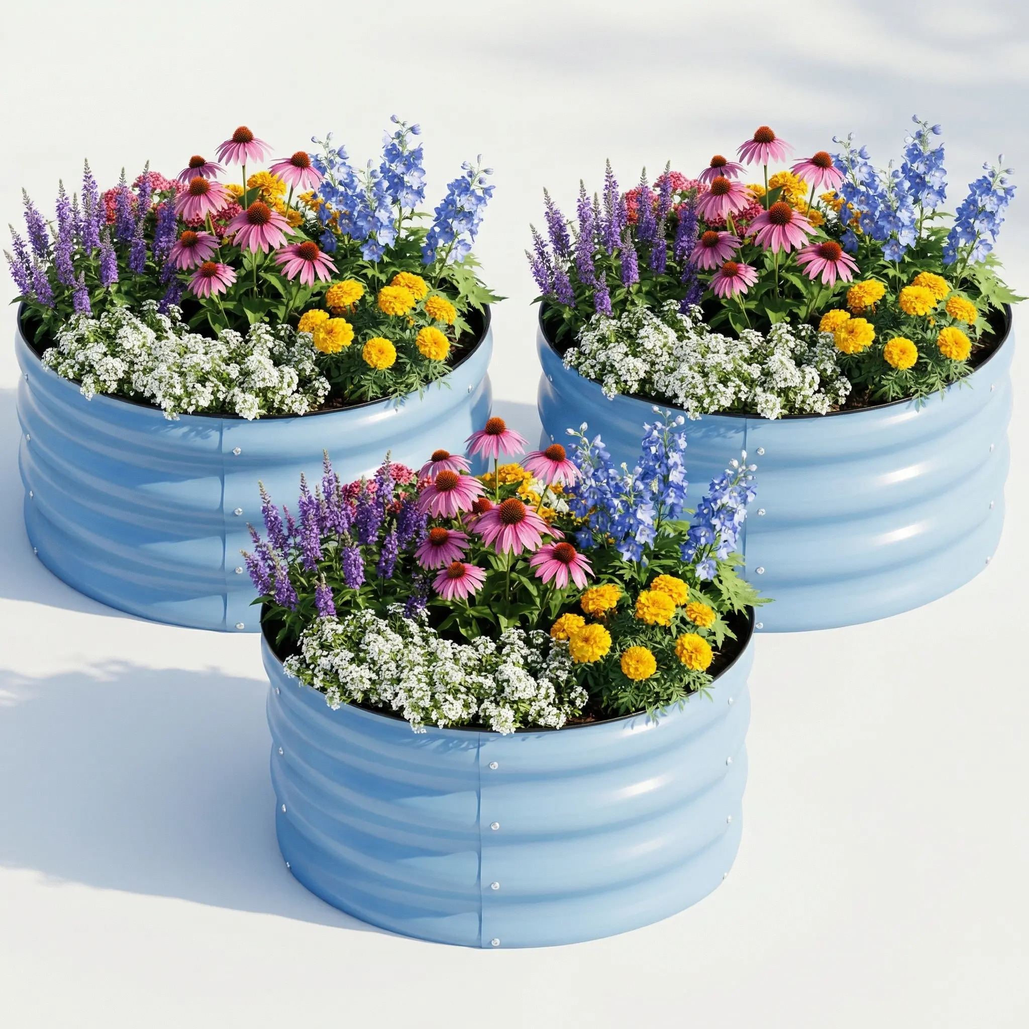 SnugNiture 3-Pack 2x2x1 ft Modular Metal Round Raised Garden Bed Kit Stackable Vegetable Planters Elevated Planting Boxes Eco-Conscious Materials Breathable Planter Outdoor Planters