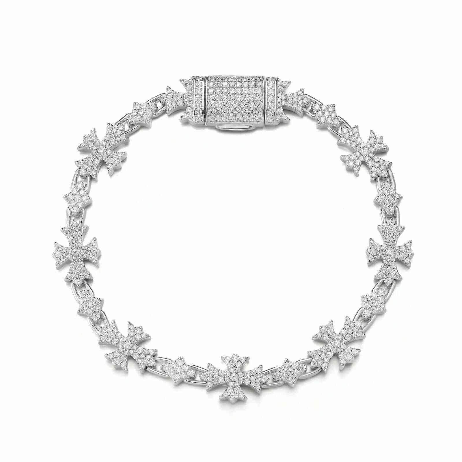 TestTest 10mm S925 Moissanite Chrome Heart Cross Star Link Bracelet