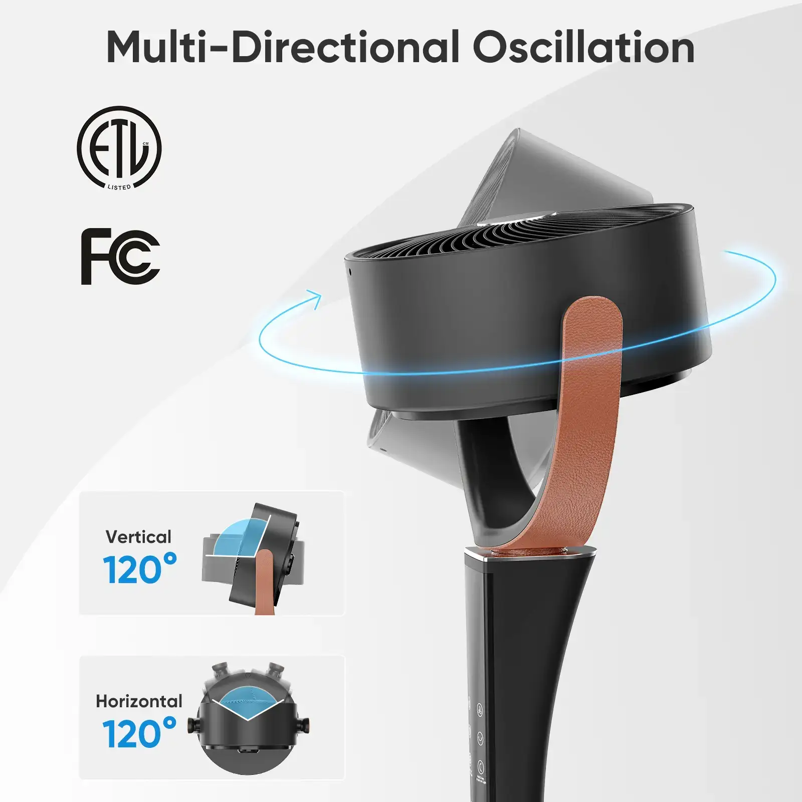 Standing Pedestal Fan Quiet 20dB DC Air Circulator 15 Speeds 5 Modes 120° Oscillation 12H Timer Adjustable Height with Remote & LED Light