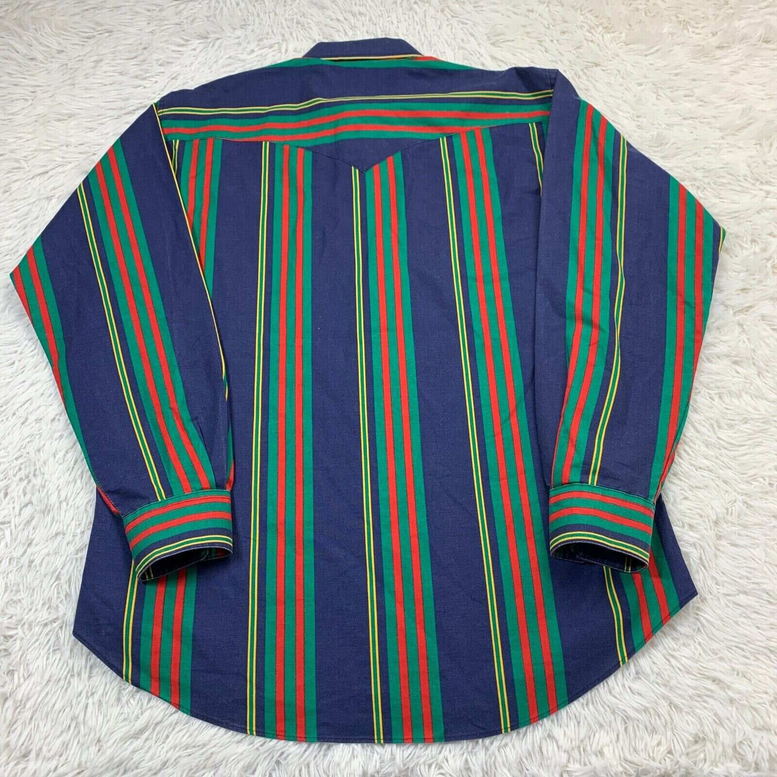 Men's Casual Western Blue Green Striped Long Sleeve Shirt
