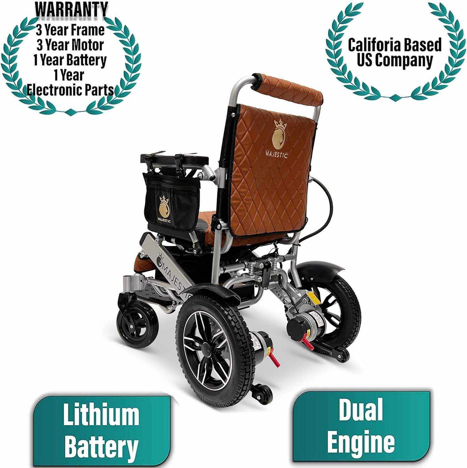 MALISA Electric Wheelchair for Adults, Portable All Terrain Lightweight Wheelchairs, Foldable Motorized Power Wheel Chair, Leather Seat (17.5