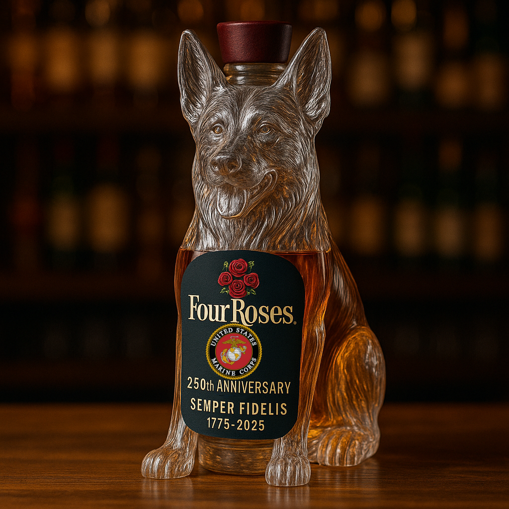 USMC 250th Anniversary German Shepherd Whiskey Bottle