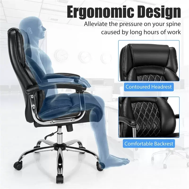 500lbs Height Adjustable Office Chair Swivel Computer Task Desk Chair Leather Executive Chair with Heavy Duty Metal Base