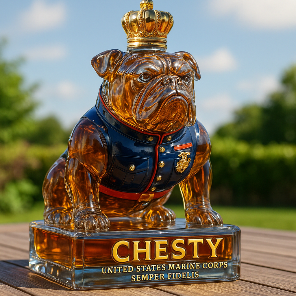 Marine Corps Bulldog Chesty Whiskey Bottle