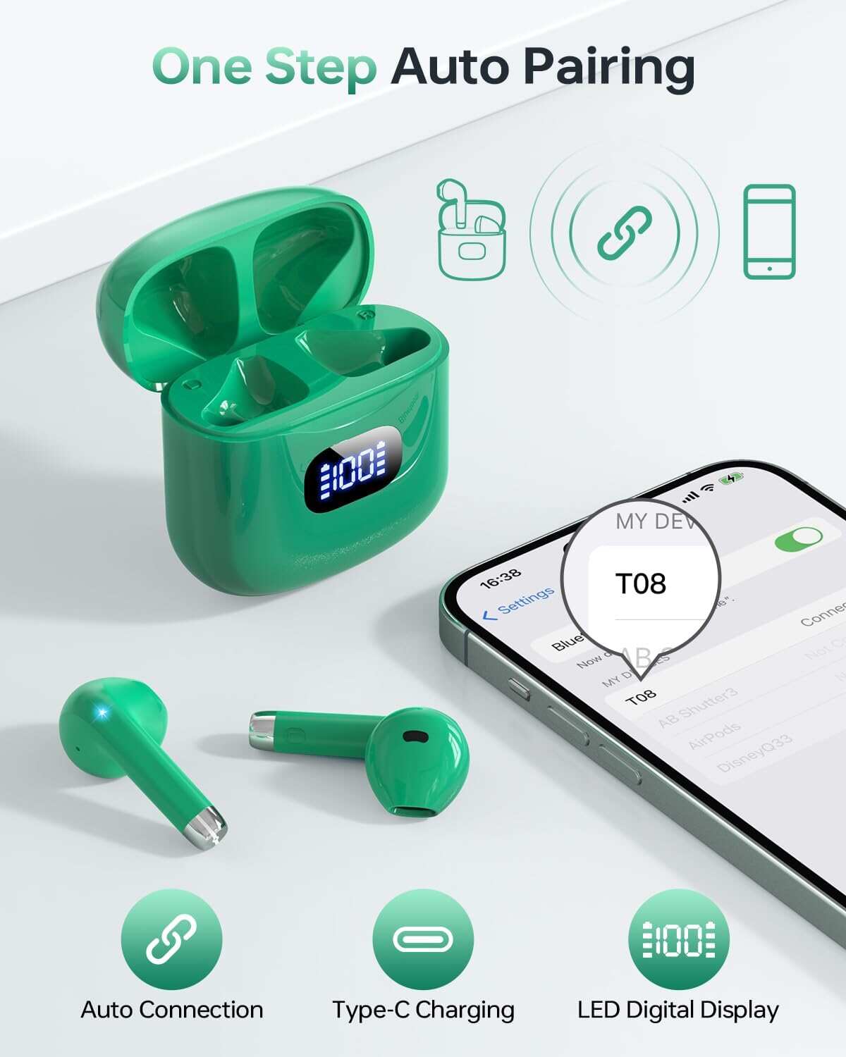 Wireless Earbuds, Bluetooth 5.3 Headphones 40Hrs Playtime with Charging Case, IPX5 Waterproof Stereo in-Ear Earphones with Microphone for iOS Android Cell Phone Sports Workout, Black