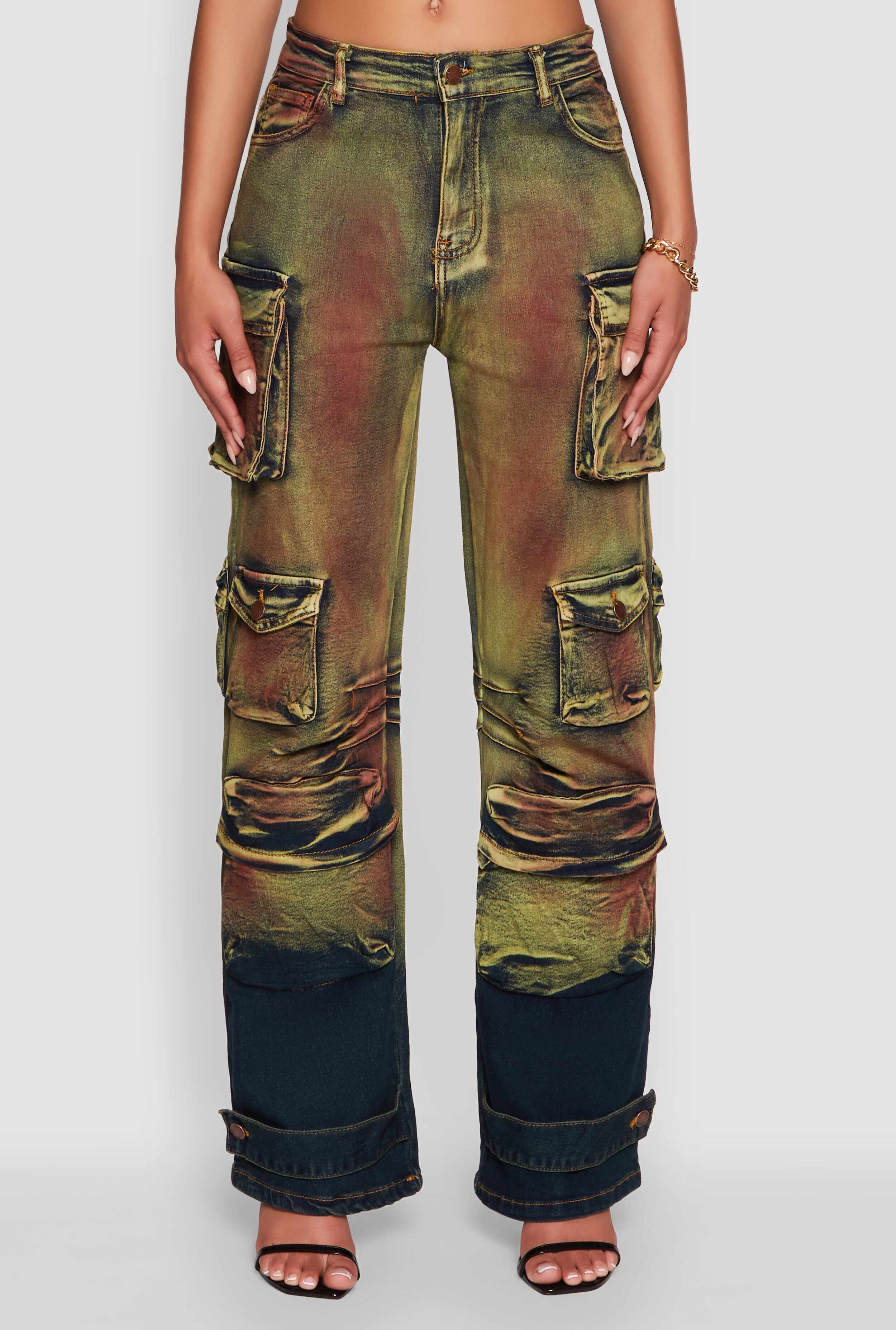 Stylish Daisy Ombre Detail Wide Leg Jeans