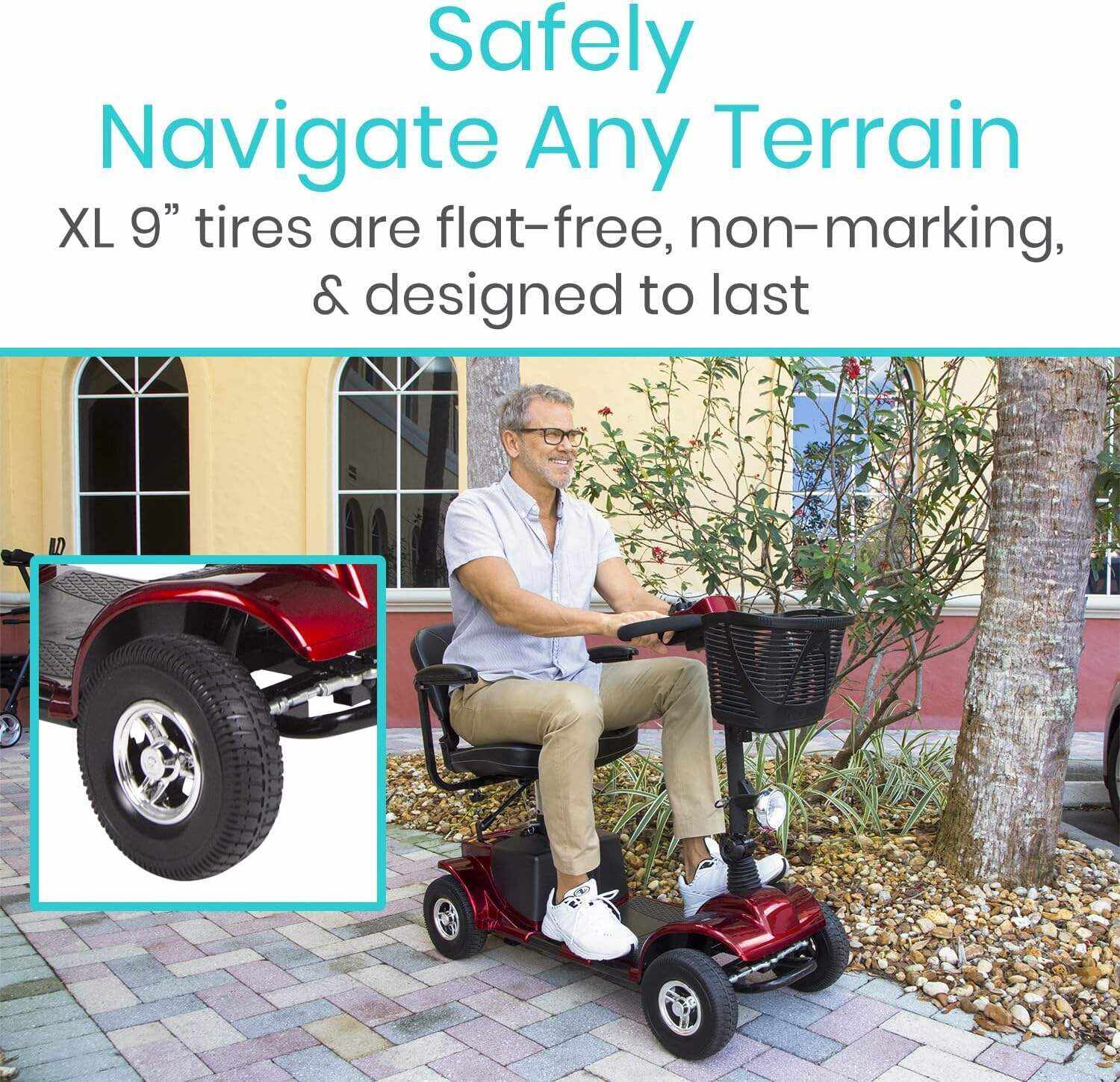 Vive Mobility Scooter (Series A) - 4 Wheel Electric Powered Wheelchair Mobile Device for Adults, Seniors - TSA Approved Wheel Chair, Compact, Travel - Long Range Battery, Shock Absorbing (Ruby Red)