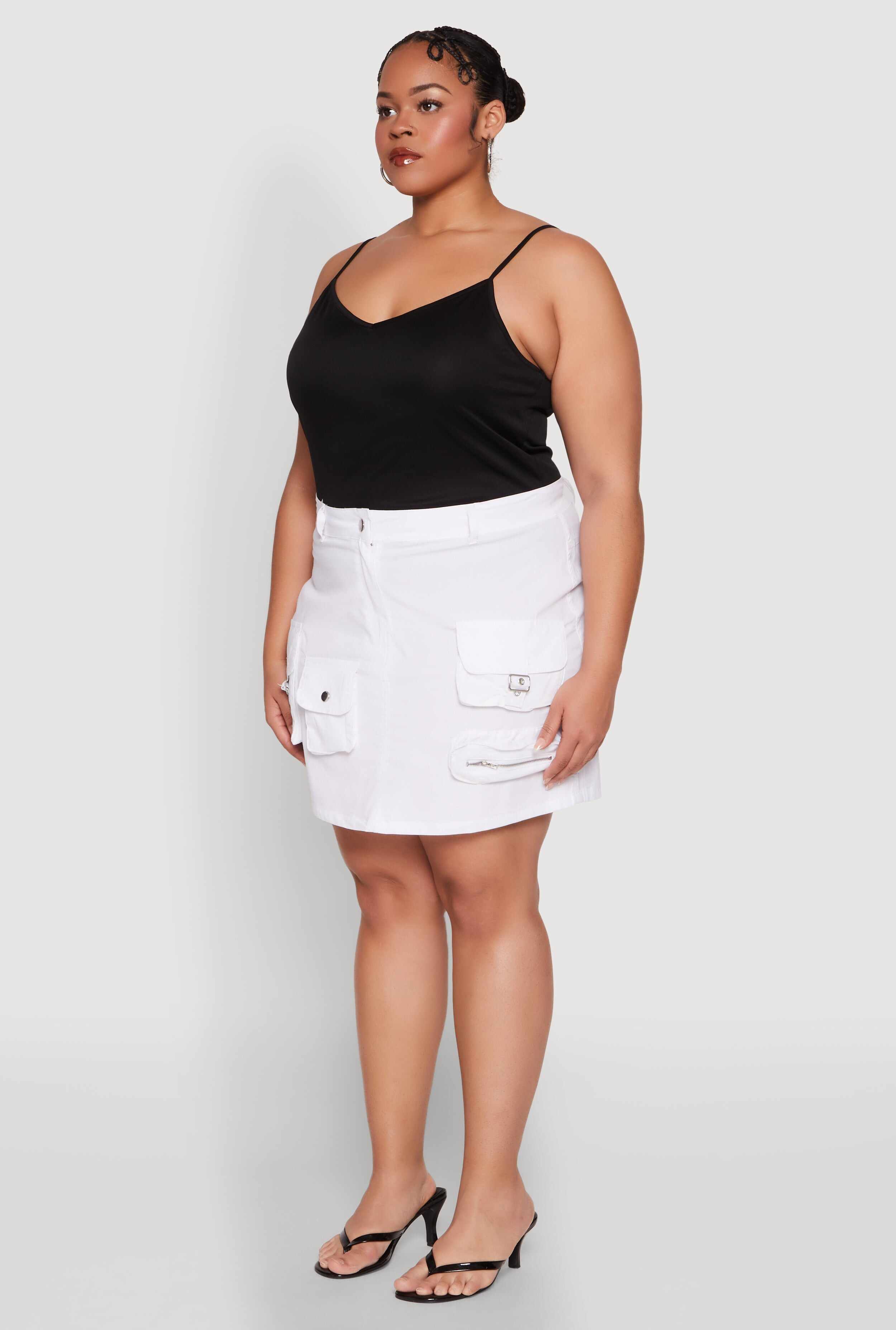 Plus Size Multi Cargo Pocket Mini Skirt