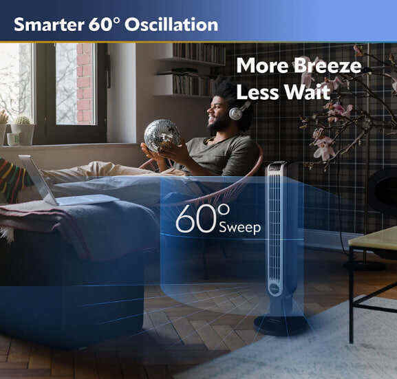 Lasko Oscillating Tower Fan, Remote Control, 3 Speeds, for Bedroom, Kitchen, Office, 36′′, Black