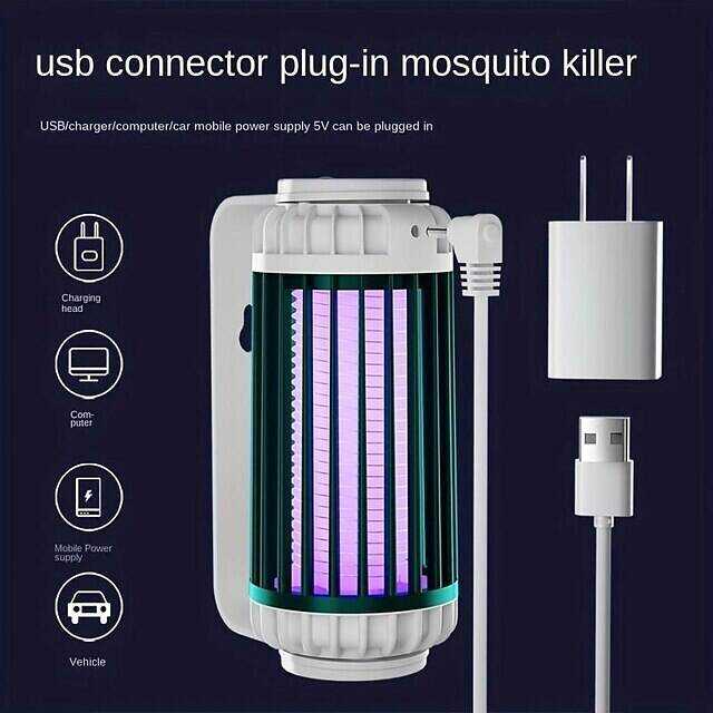 Mosquito Trap Electric USB Portable Silent Killer Lamp Electric Bug Zapper Inhalation Mosquito Killer Lamp Household Outdoor Rechargeable Mosquito Trap Wall Mountable Desktop Friendly