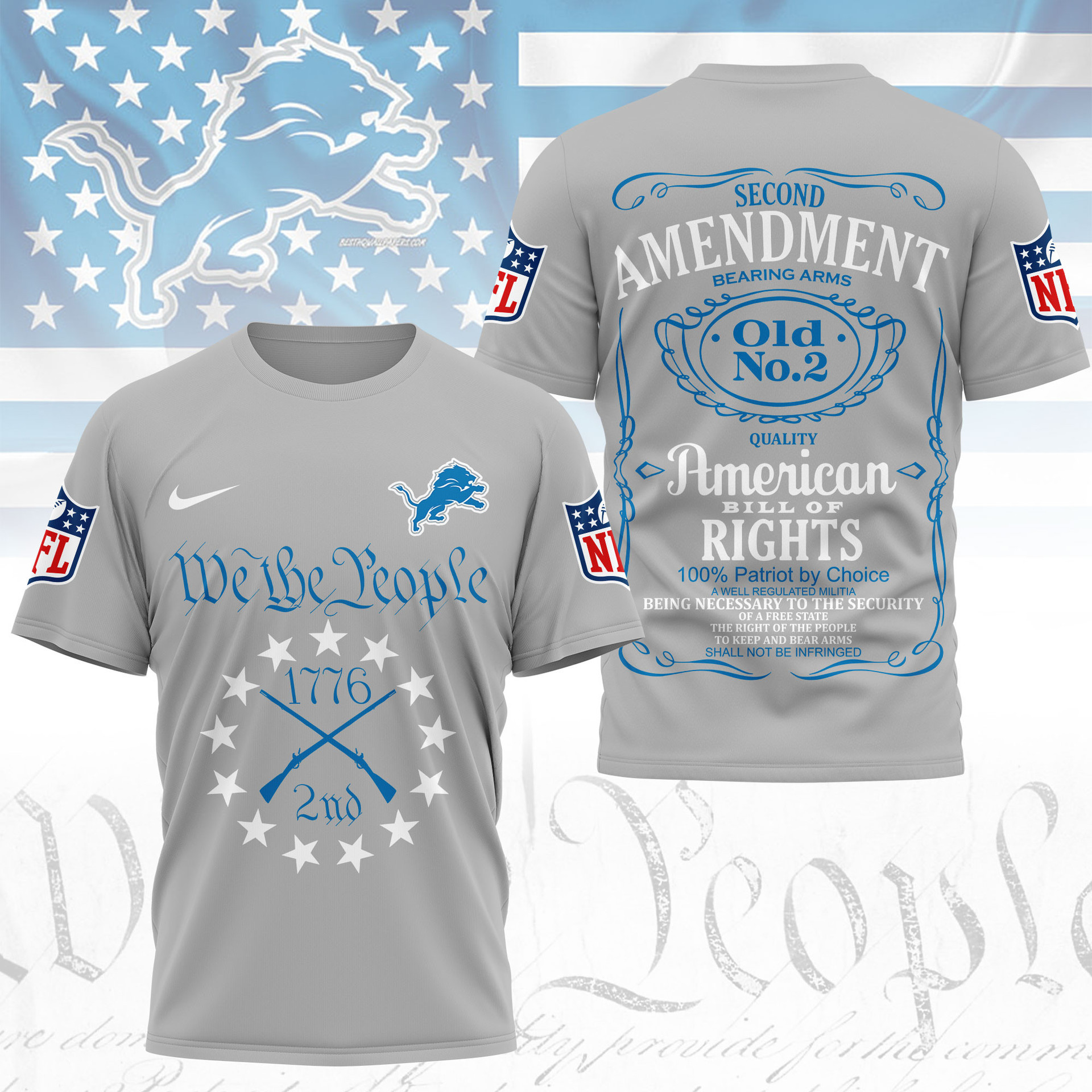 Detroit Lions | Premium NFL Second Amendment 3D Shirt TD
