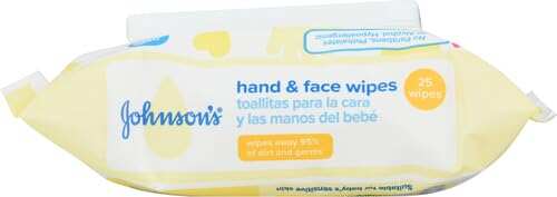 Johnson's Baby Disposable Hand & Face Cleansing Wipes, Pre-Moistened Wipes Gently Remove 99% of Germs & Dirt from Delicate Skin, Paraben-, Phthalate- & Alcohol-Free, Hypoallergenic, 25 ct