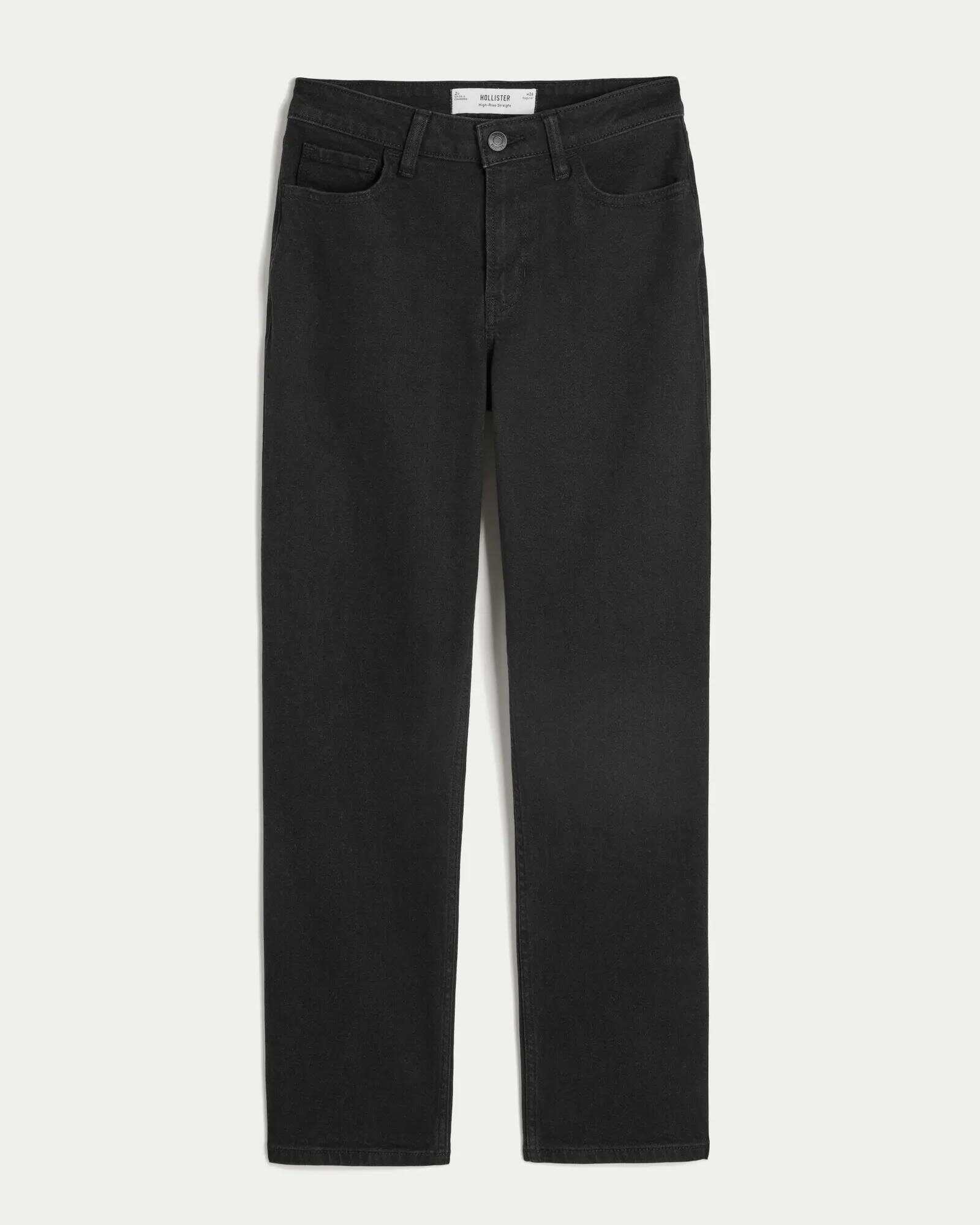 High-Rise Washed Black Straight Jeans