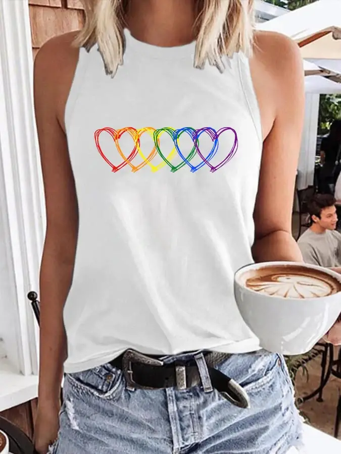 Women's Rainbow Heart Printed Tank Top