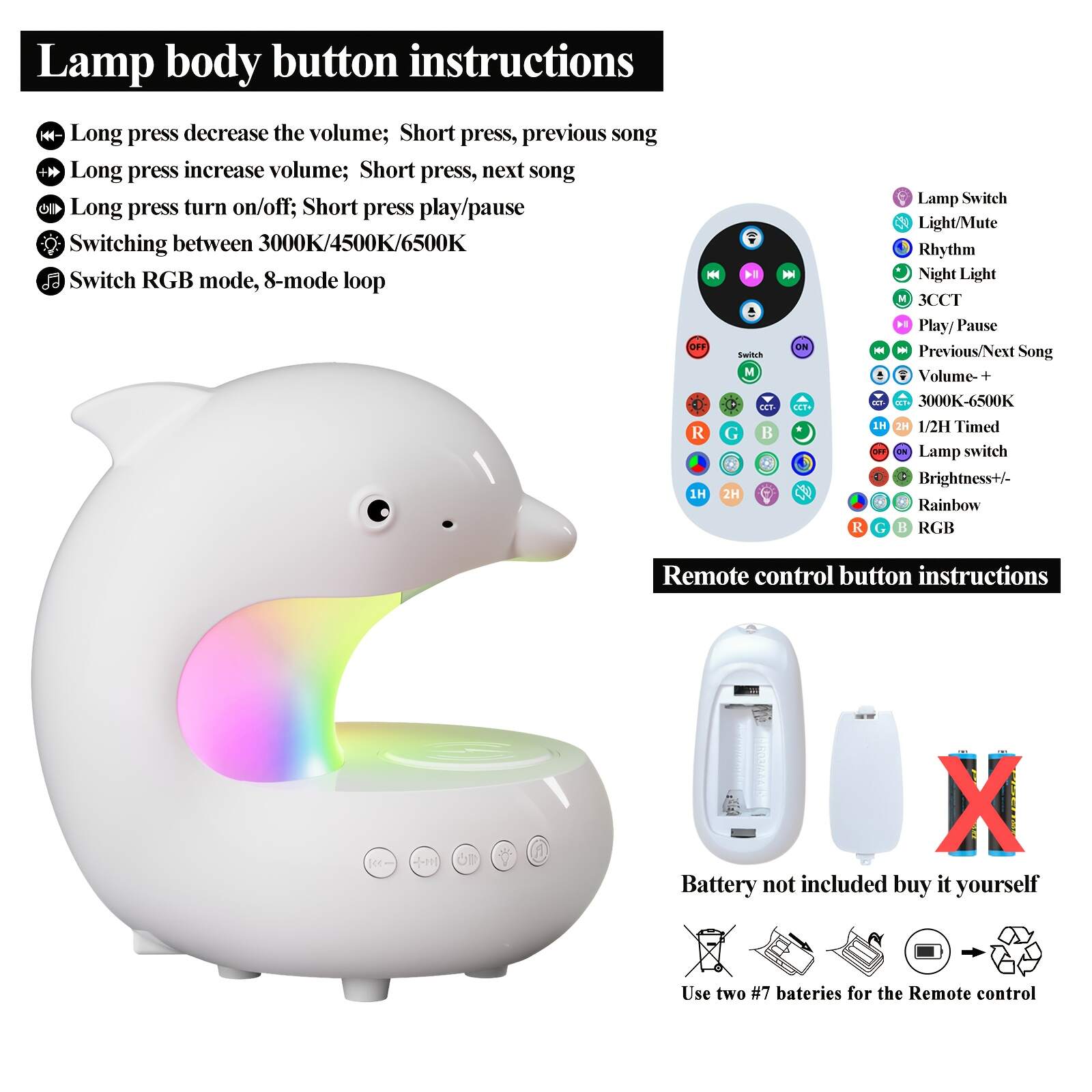 Wireless Speakers with Wireless Charging, Rhythm RGB Lights, 1200mAh Cute Dolphin Smart Lights, Bedroom Night Lights, dimmable Table Lamp, Perfect Gift Idea for Friends on Holidays & Birthdays