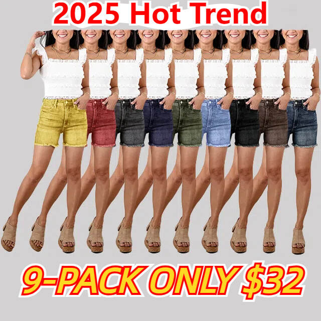 🔥2025 Hot Trend🔥Judy Dark Wash Tummy Control Fray Hem Shorts with Shield Back Pockets