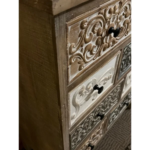 The Curated Nomad Brewa Varied Rustic Carved Wood 8-Drawer Chest - 32.09