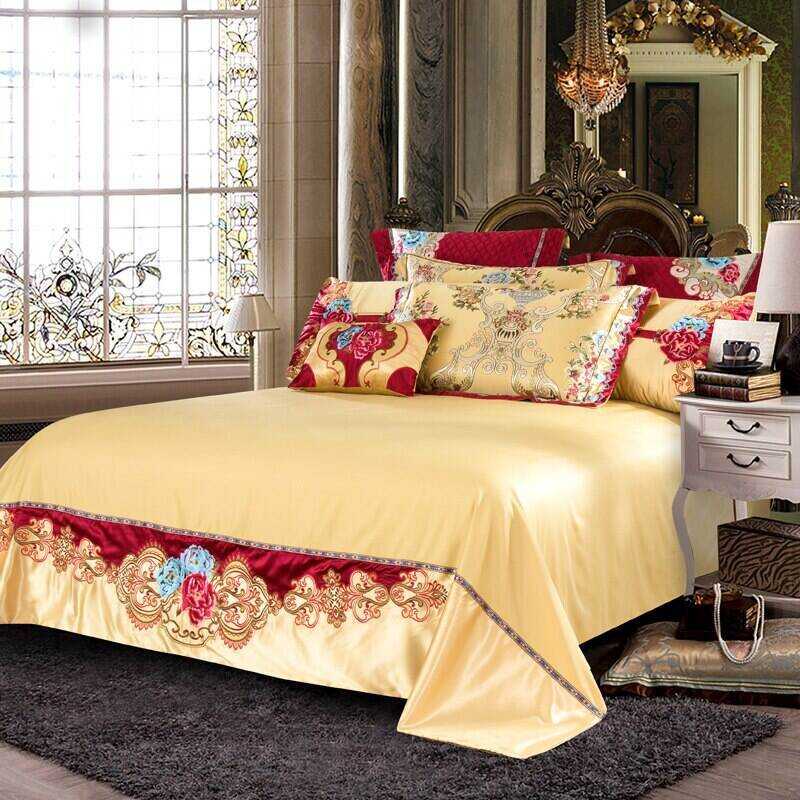 Kaleyra Silver Golden Silk Satin Cotton Duvet Cover Set