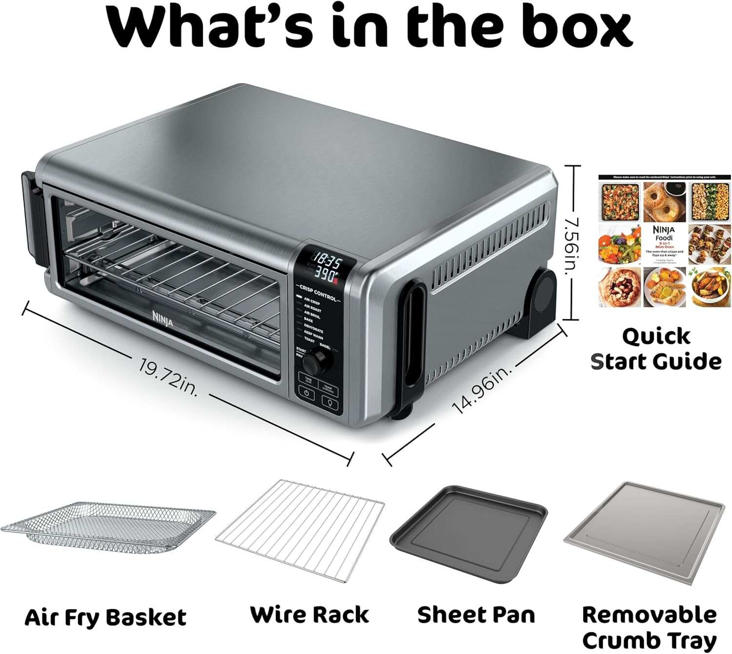 Air Fryer Toaster Oven Combo | 8-in-1 Functionality | Flip Up & Away for Storage Space | Air Fry Basket, Sheet Pan, Wire Rack & Removable Crumb Tray |1800 Watt | Stainless Steel | SP151