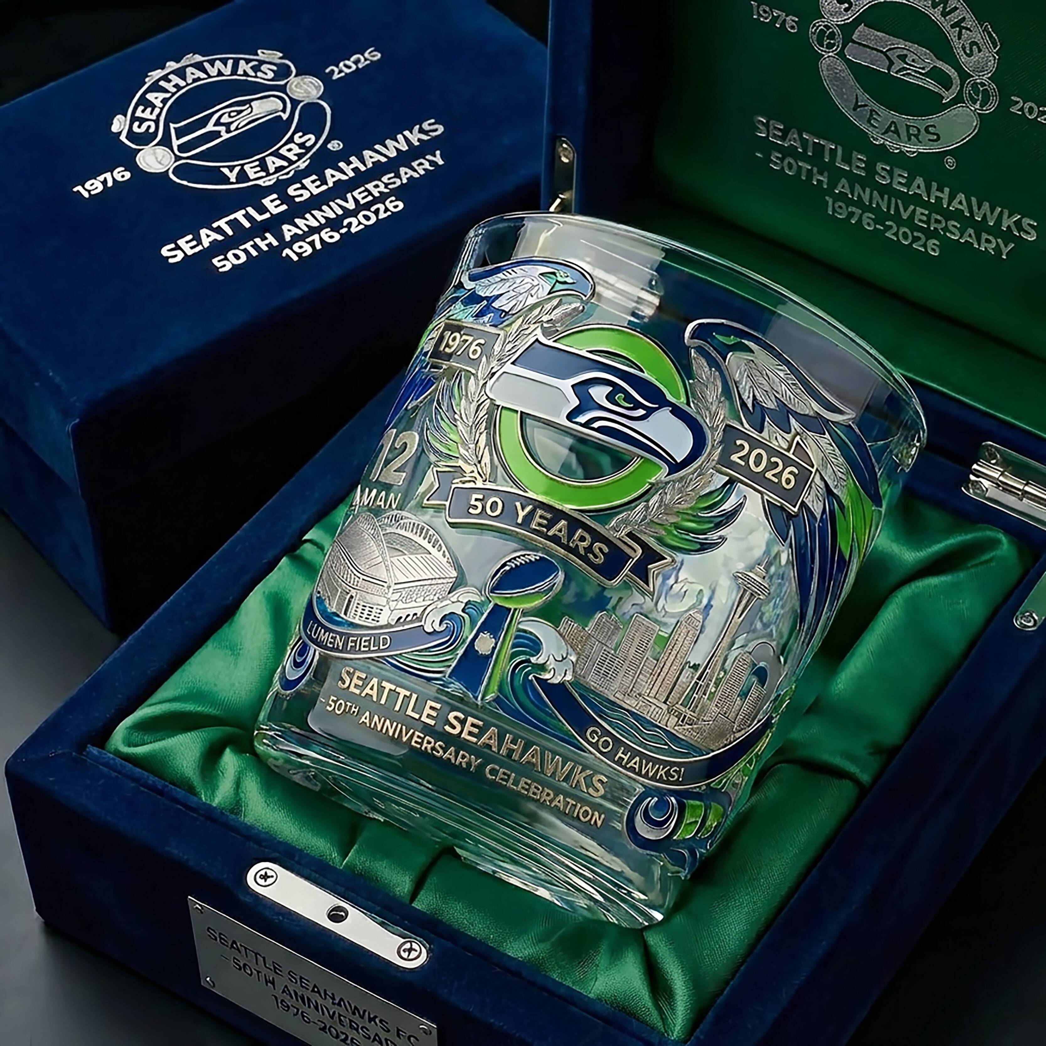 Seattle Seahawks 50th Anniversary Commemorative Whiskey Glass