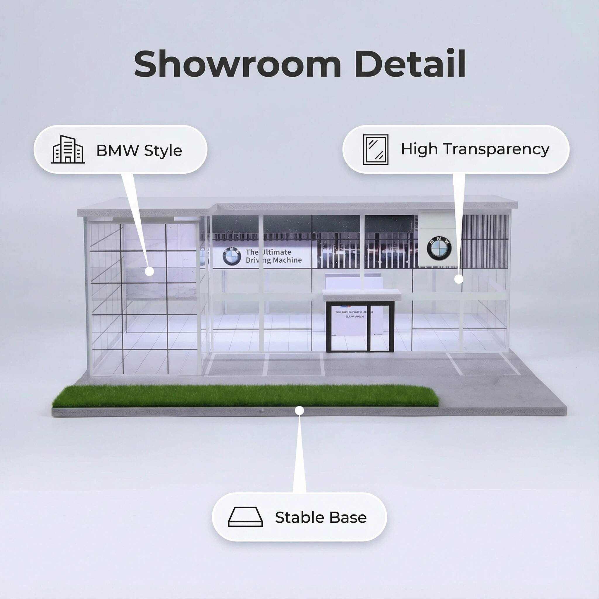 1:64 Scale Modern Luxury Car Showroom Diorama Display Case – Contemporary Dealership Scene for Diecast Cars