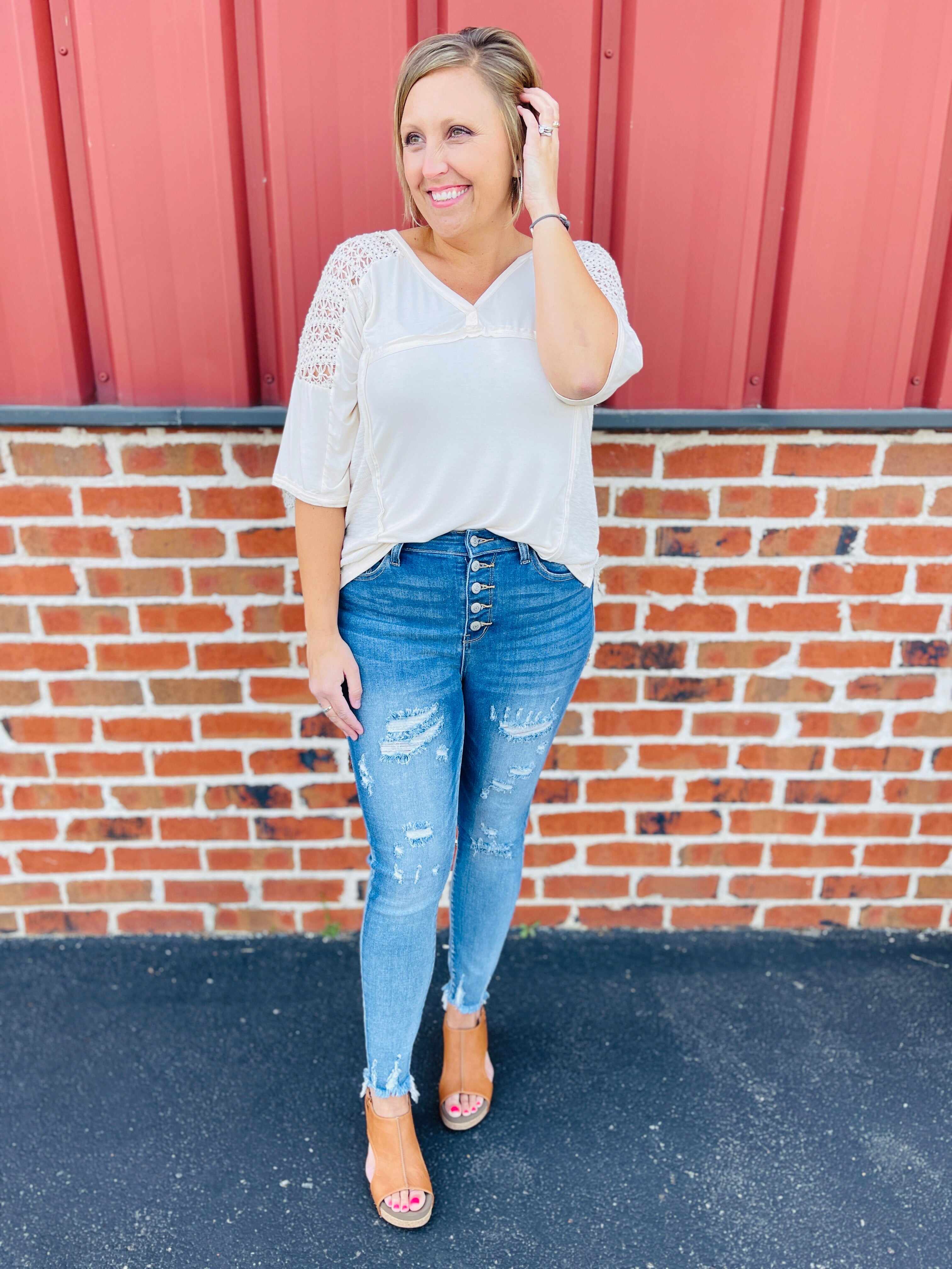 RESTOCK! PLUS/REG Cute As A Button Fly Skinny Jeans