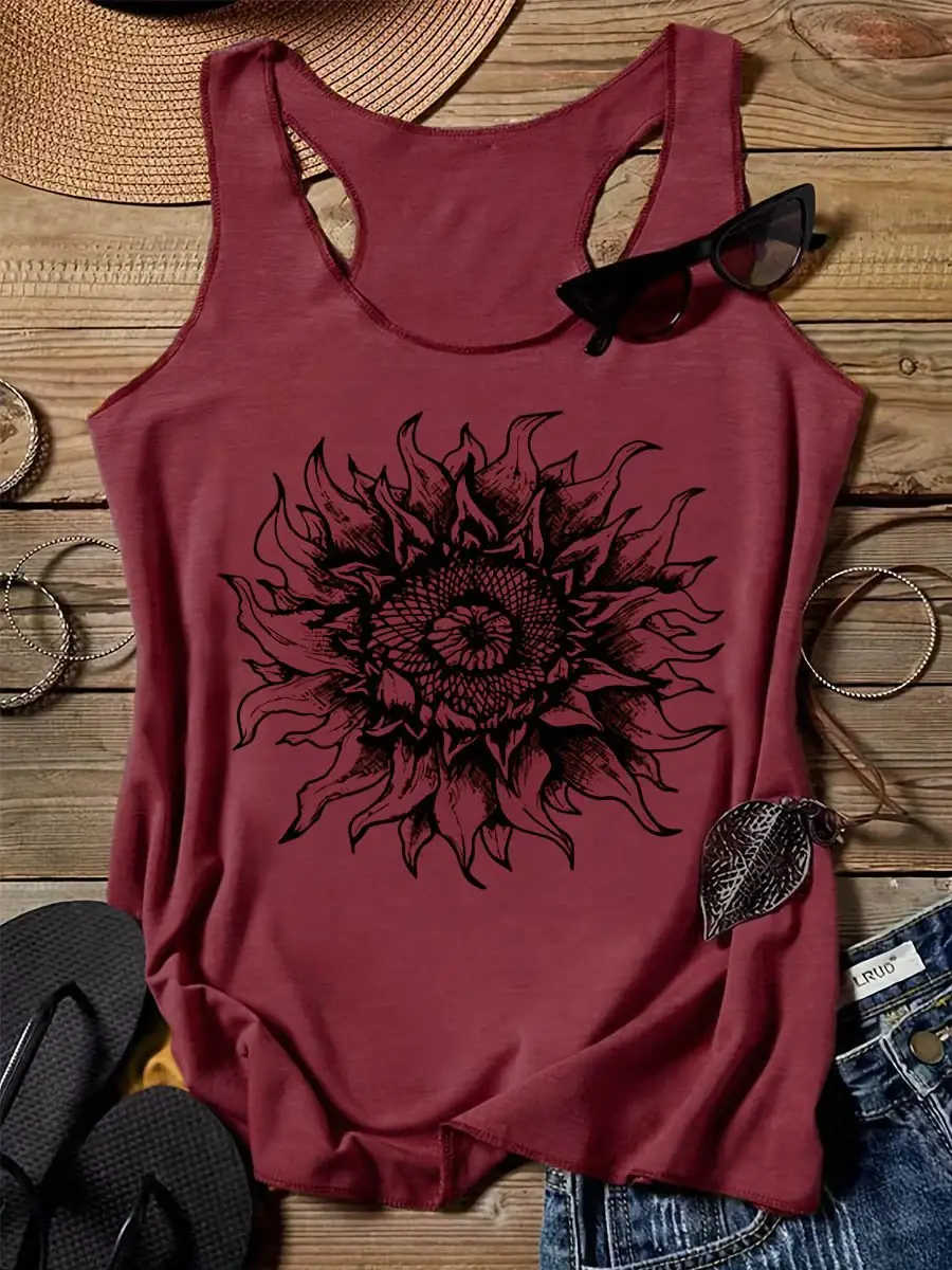 Sunflower Plant Art Design Print Tank Top