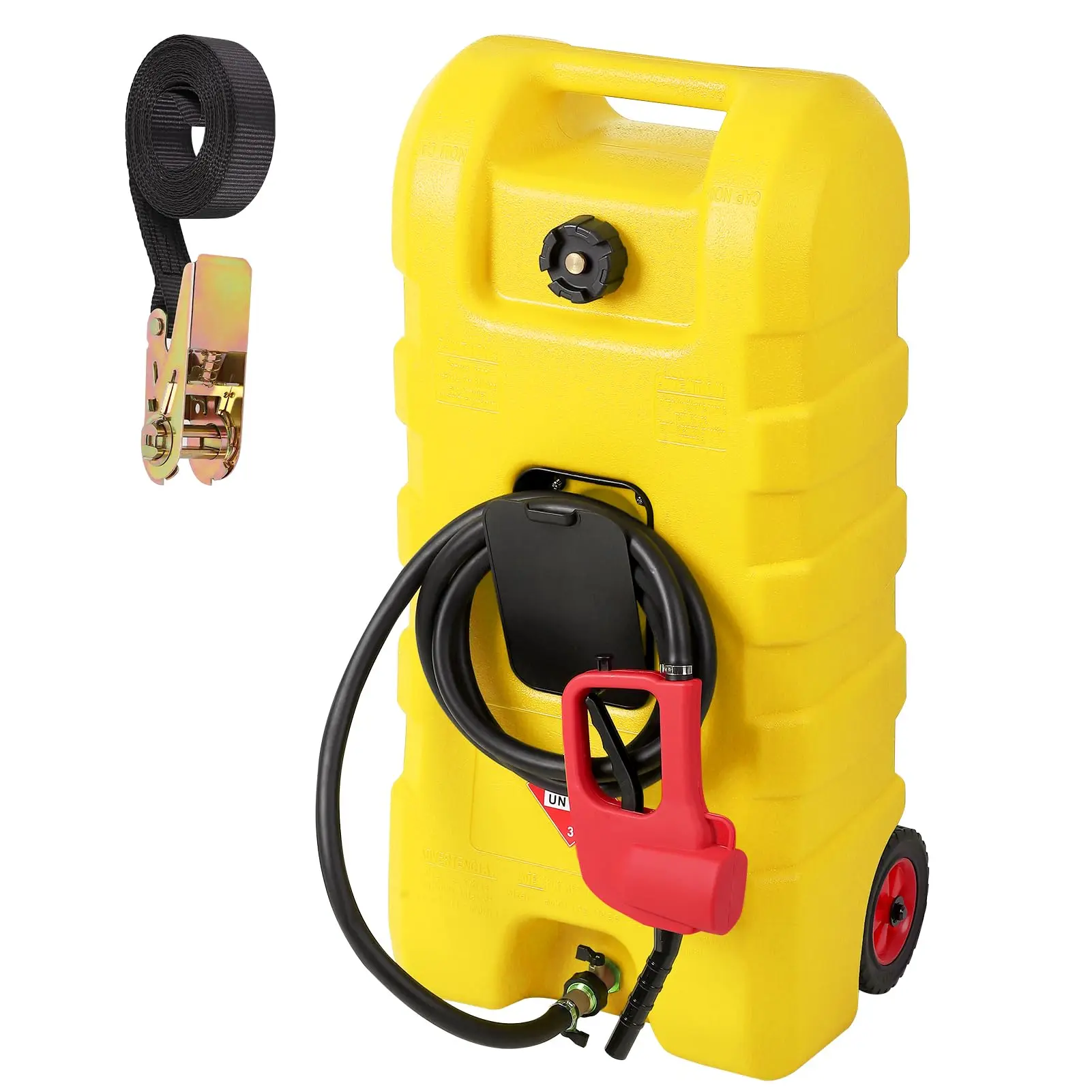 15 Gallon Portable Fuel Caddy with LE Pump & 10ft Hose for Gasoline Diesel Storage on Wheels for Cars Lawn Mowers ATVs Boats Red Yellow Gray Options - Convenience