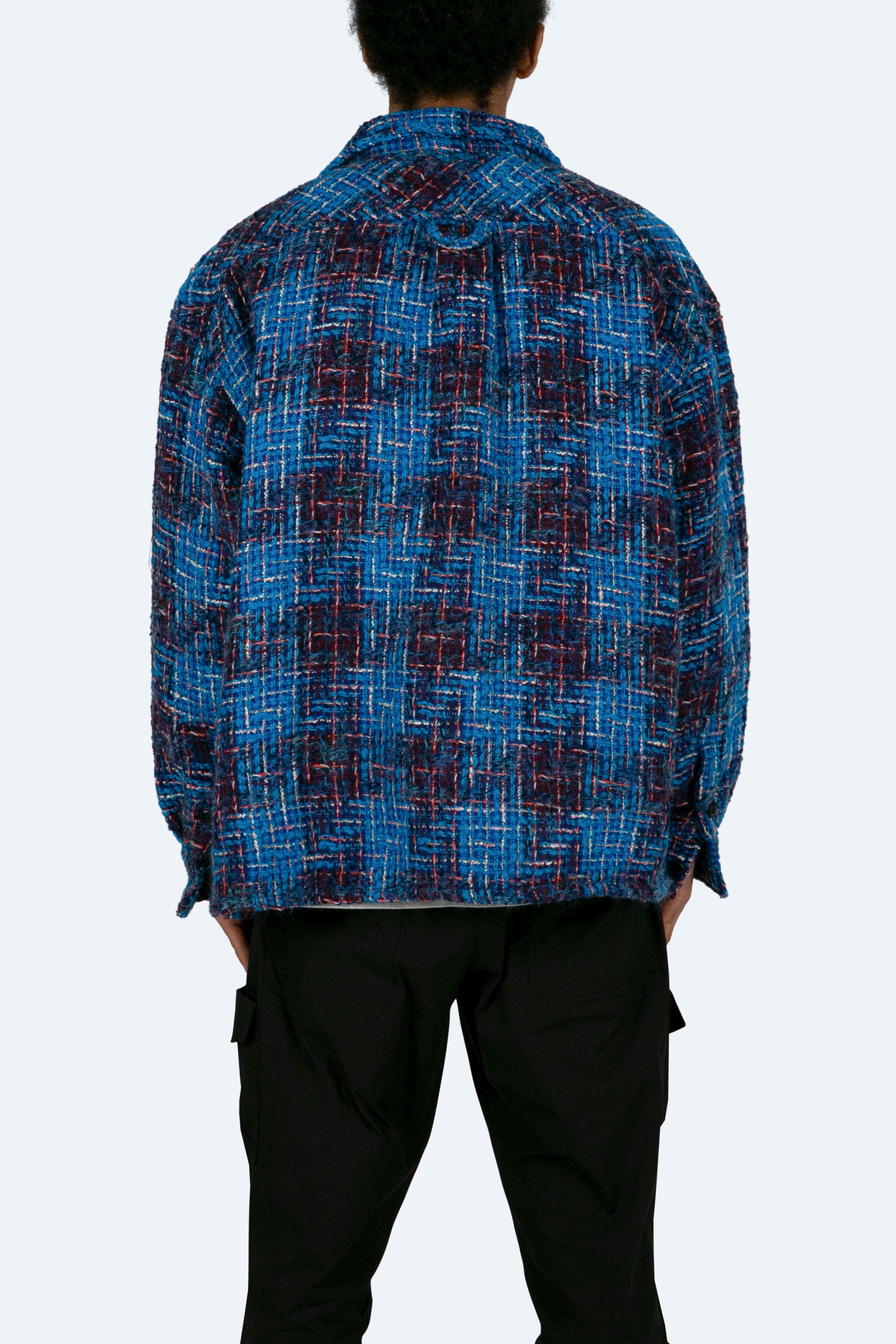 Loose Woven Flannel Shirt - Blue/Black