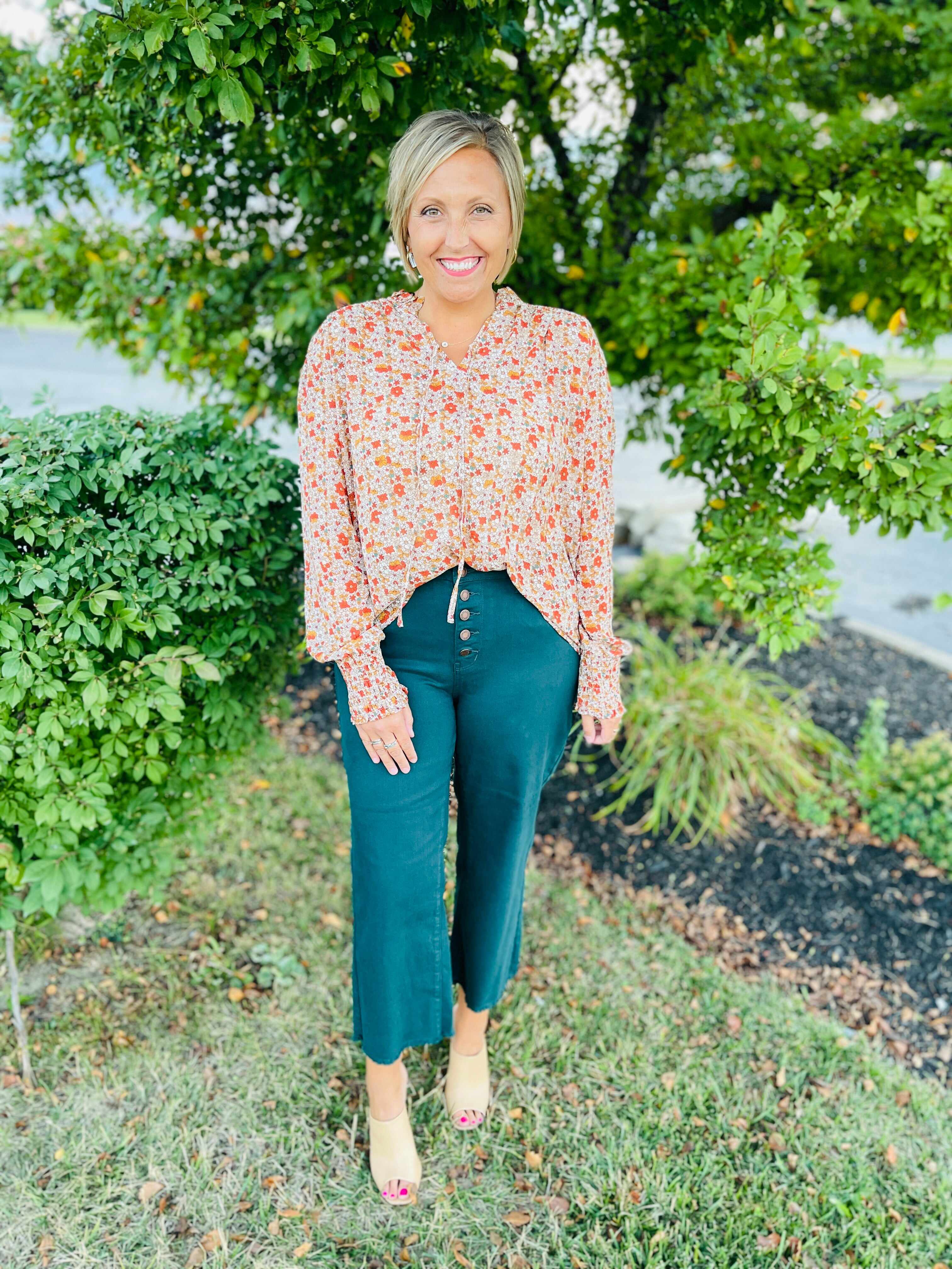 Plus/Reg Bright As A Button Fly Wide Leg Teal Jeans