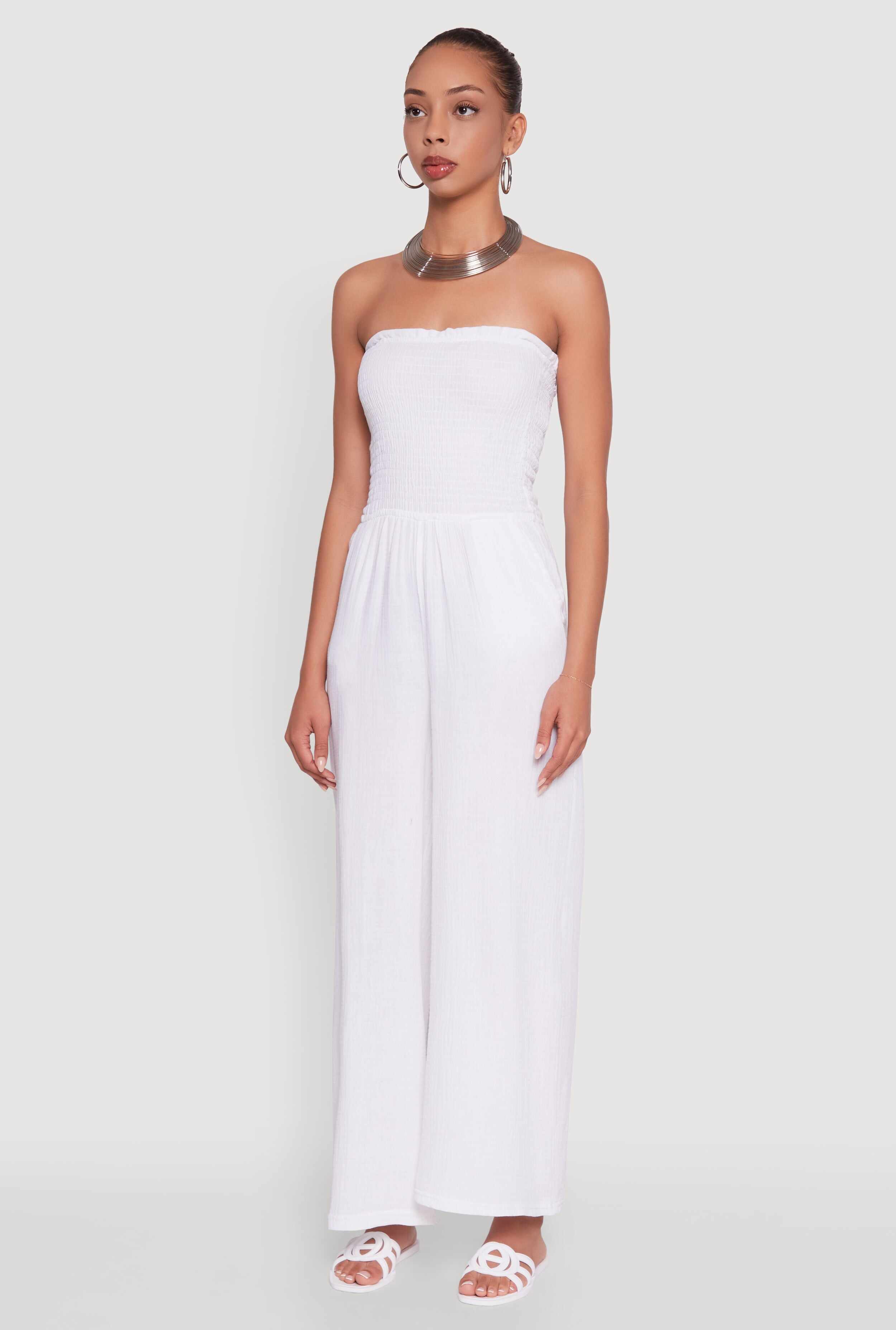 Smocked Tube Wide Leg Jumpsuit