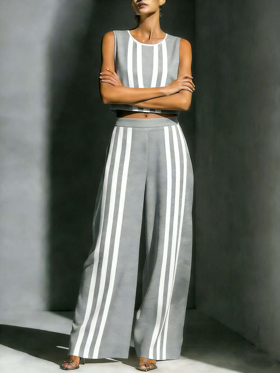 🔥Summer Arrivals🌟Women's Striped Casual Comfortable Simple Two-piece Set