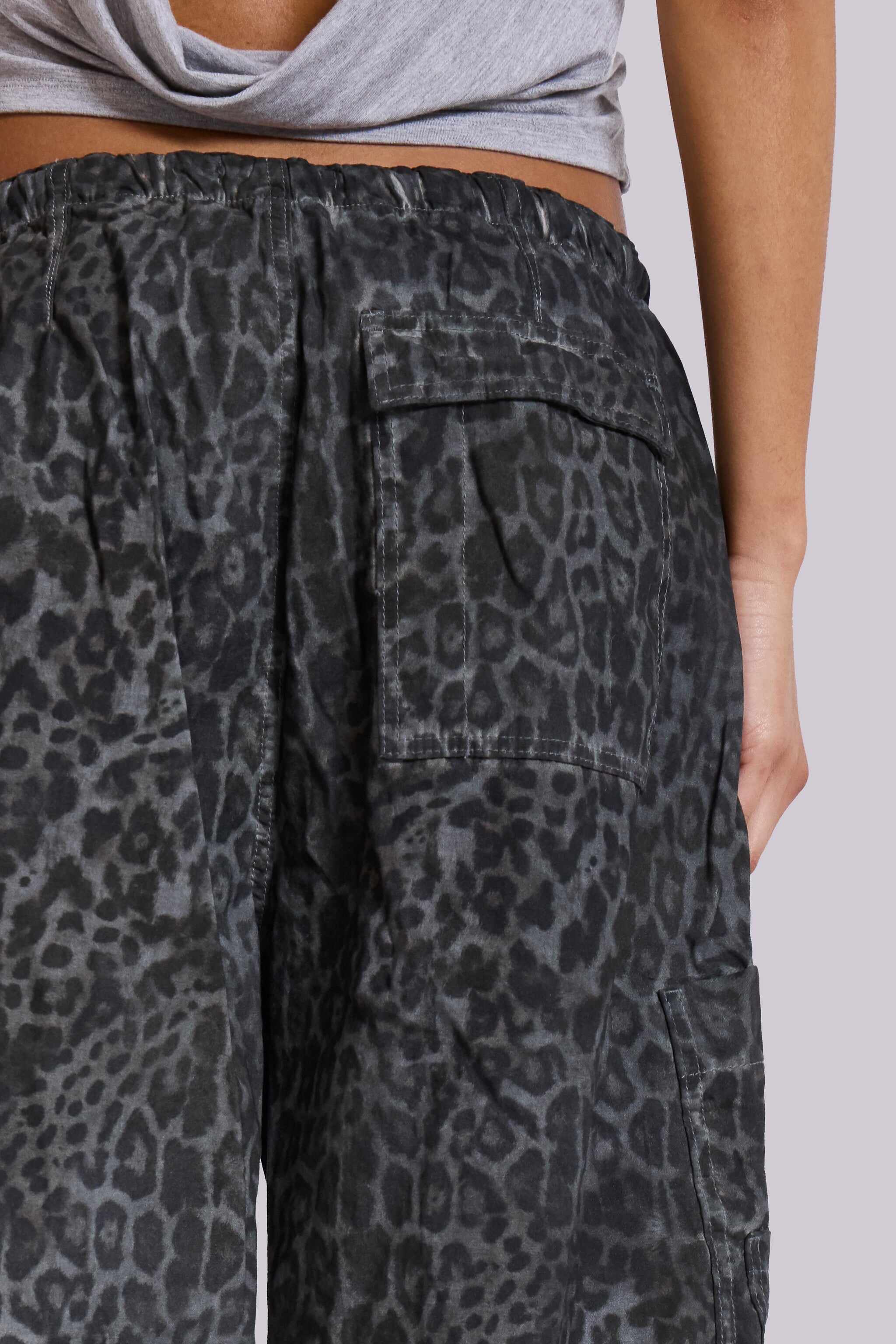Charcoal Leopard Parachute Pants