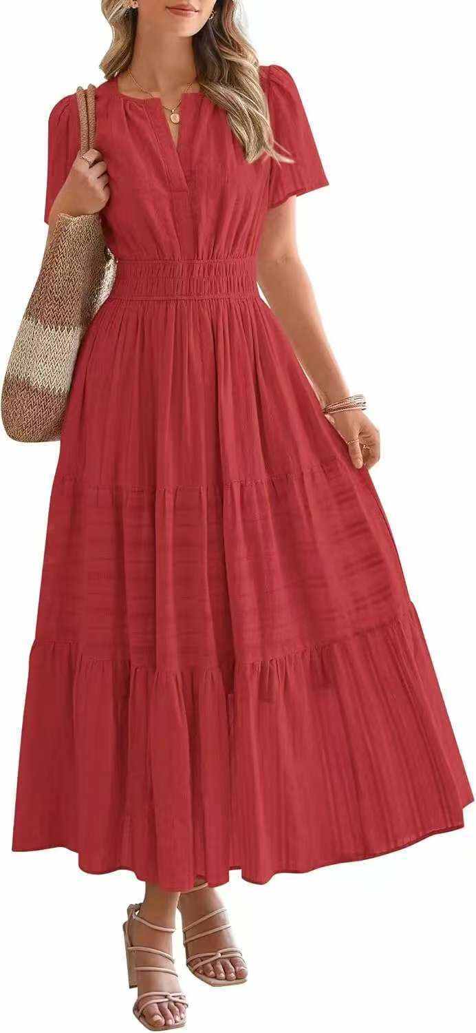 Lightweight Summer Maxi Dress with Pockets, V-Neck & Elastic Waist