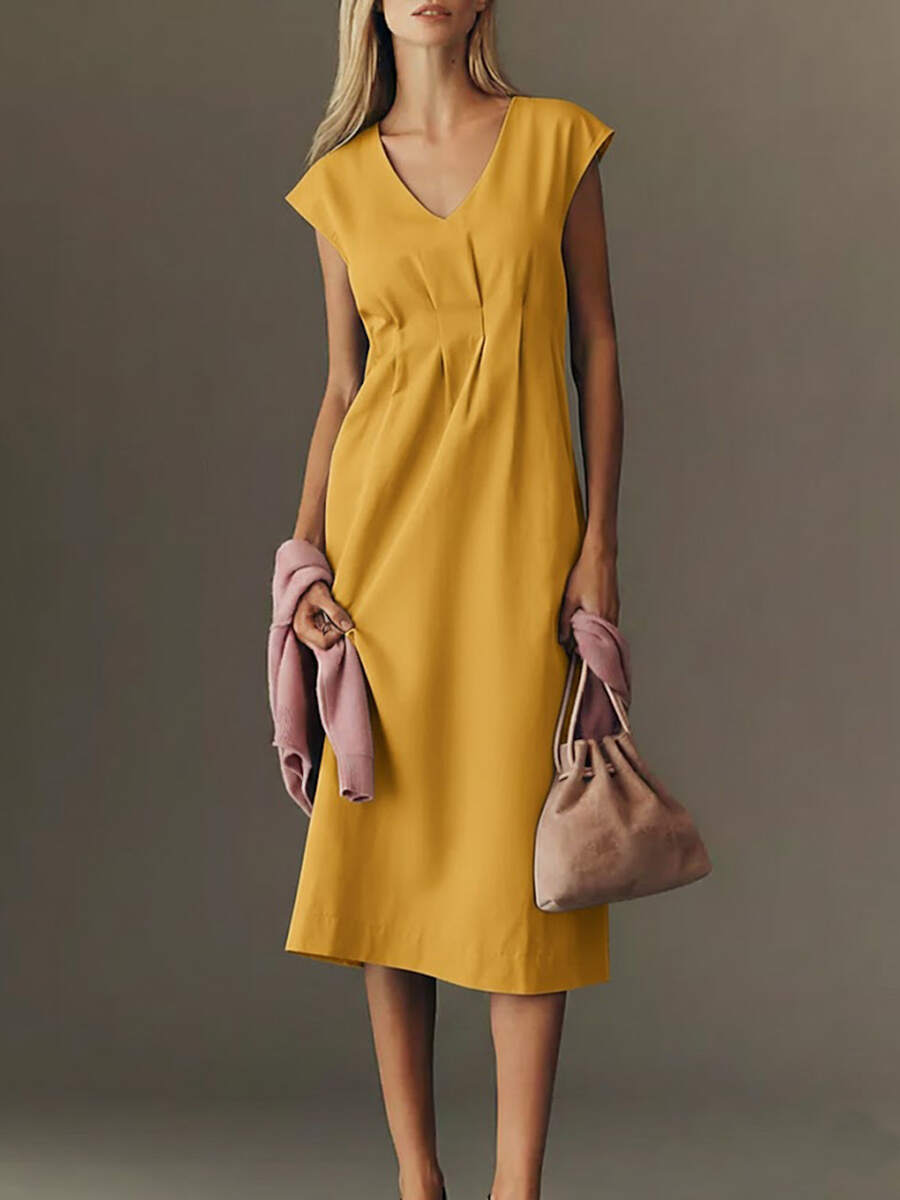 🔥Summer Arrivals🌟Women's Solid Color V-neck Sleeveless Casual Loose Cotton Linen Dress
