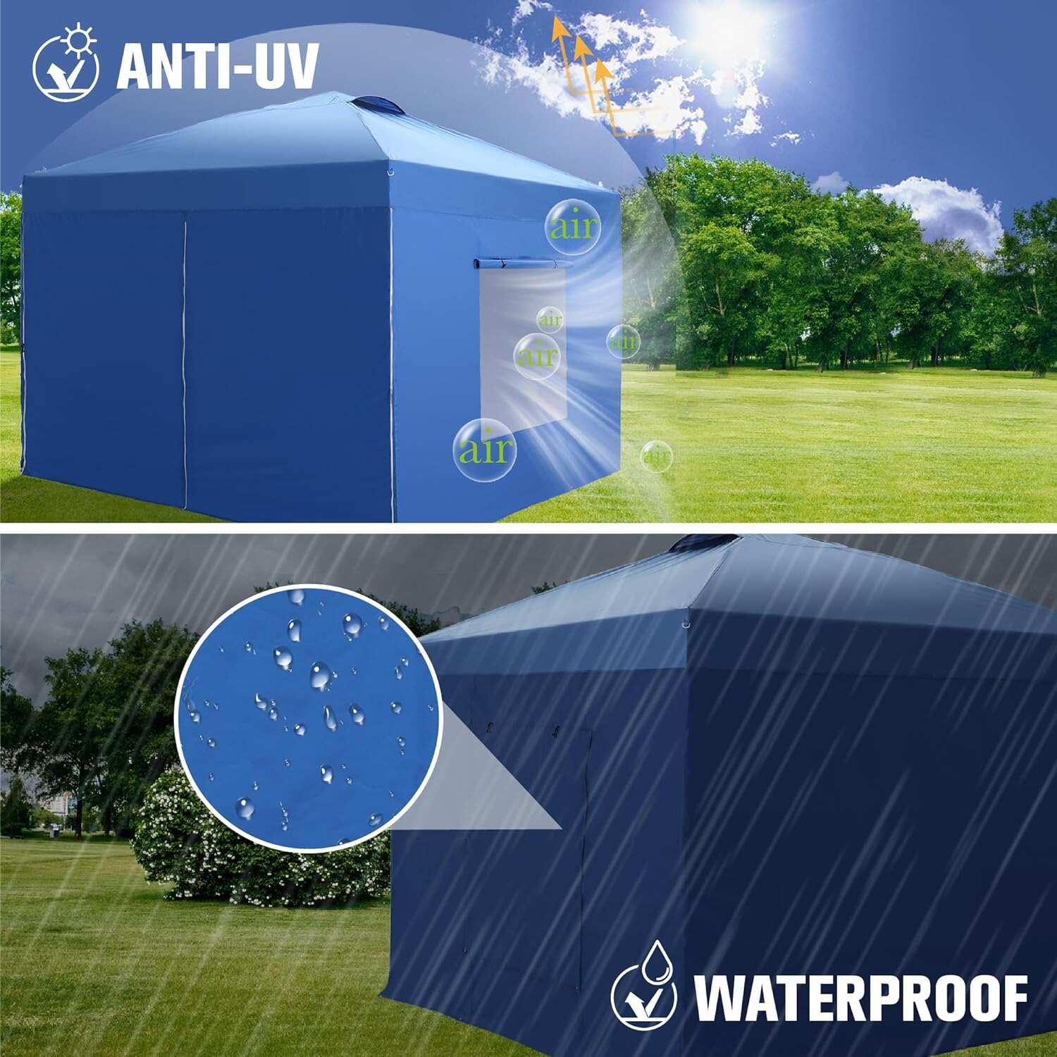 PHI VILLA Outdoor Pop up Canopy 10'x10' Tent Camping Sun Shelter-Series Party Tent, 100 Sq. Ft of Shade (Blue)