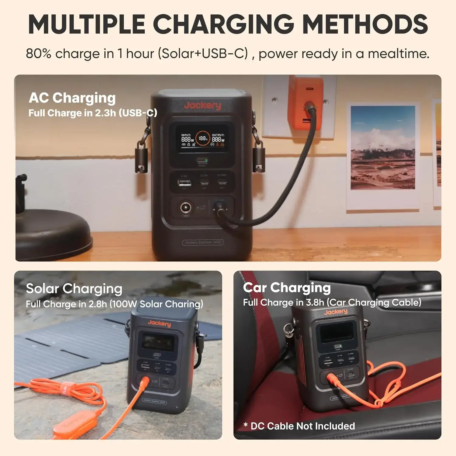 Explorer 240D Power Bank with Adjustable Strap, 255Wh LiFePO4 Battery Portable Power Station, 200W Pure DC Output, 3×USB-C & 1×USB-A Ports, 2-in-1 USB-C Strap Cable, Fast Charging for Outdoor, Travel & Emergencies