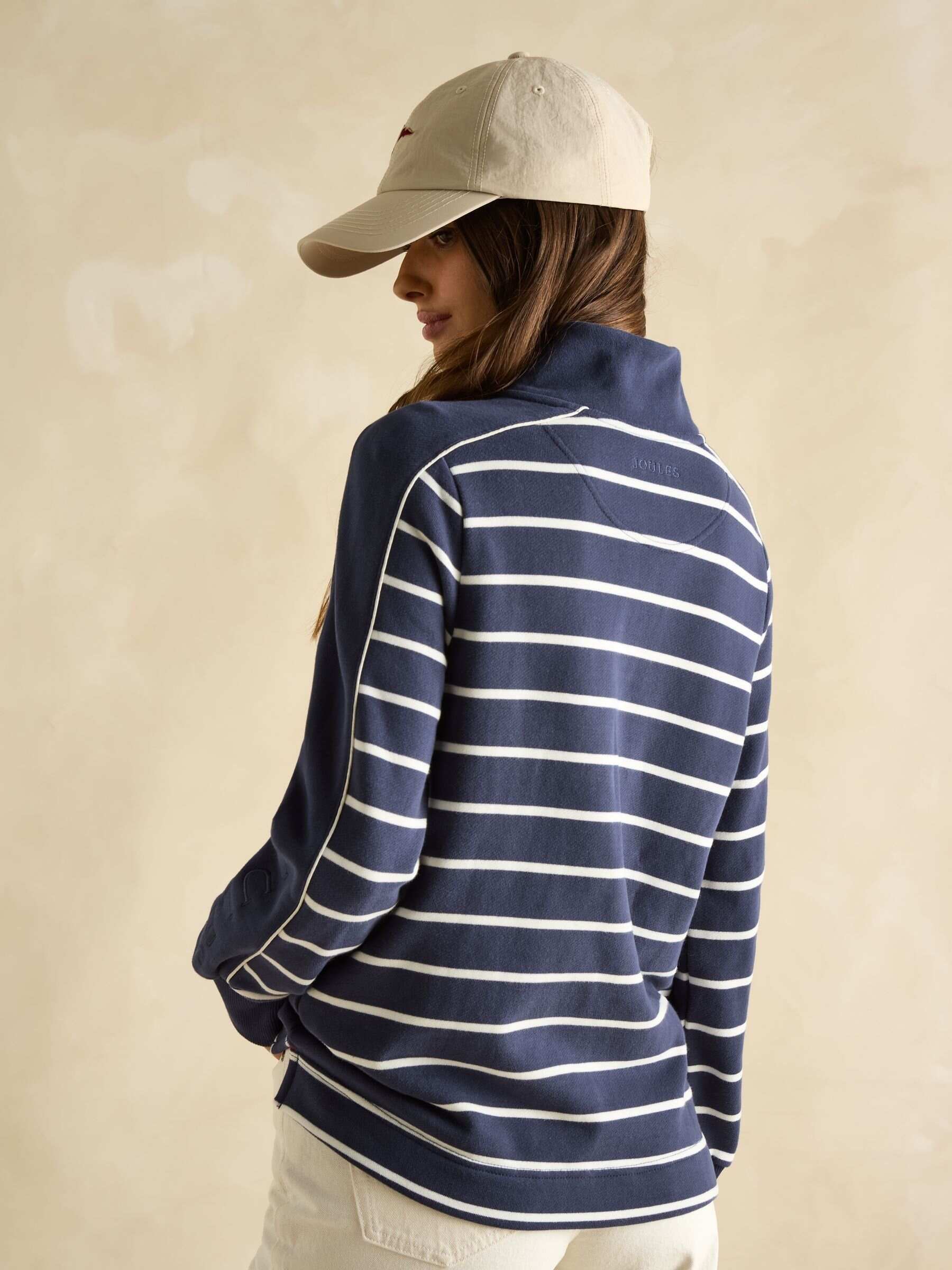 Southwold Navy Blue & Cream Cotton Button Down Striped Sweatshirt