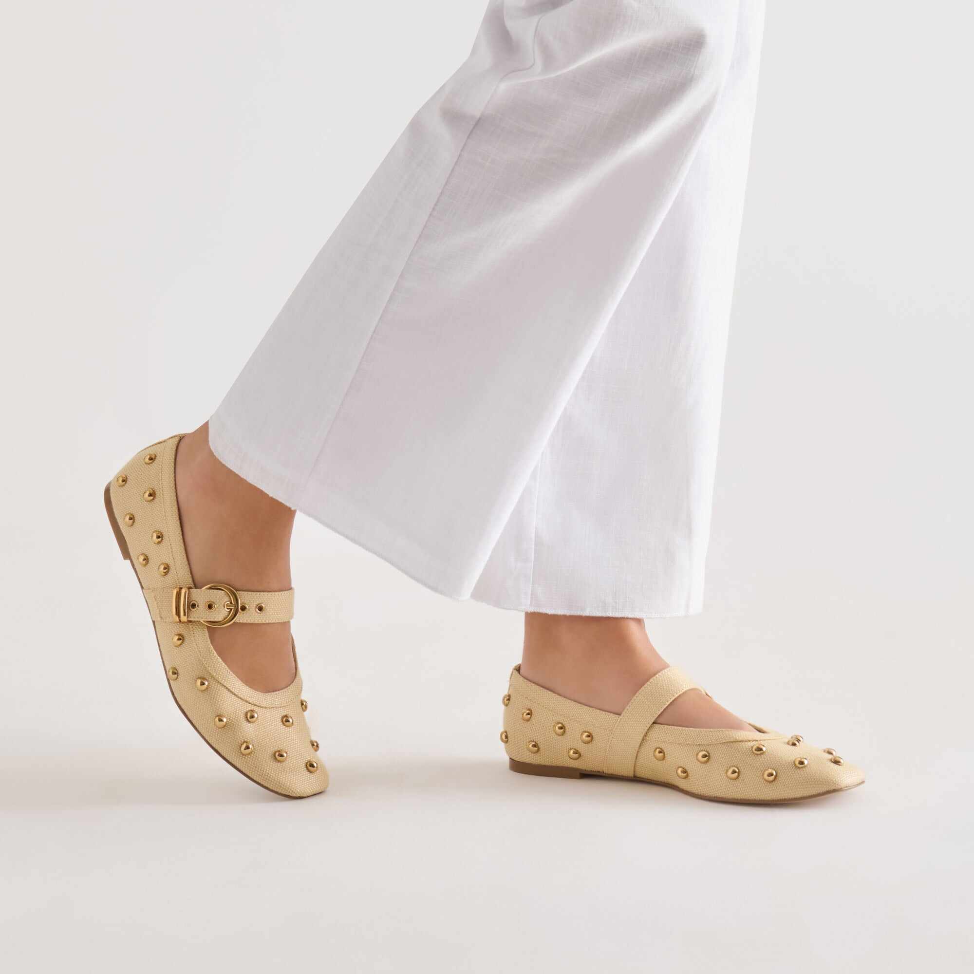 MIKEL STUD BALLET FLATS LT NATURAL RAFFIA
