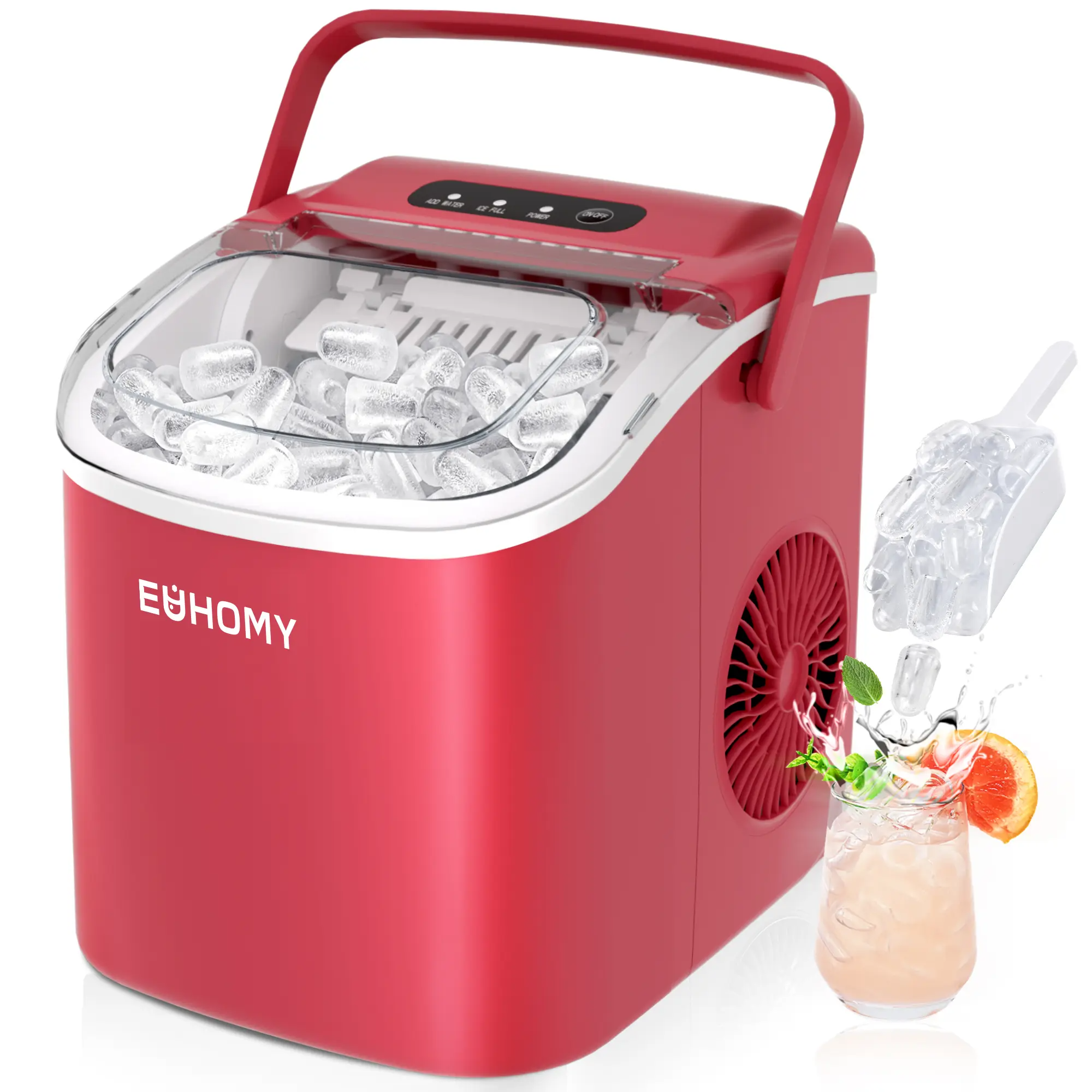 Ice Maker Countertop with Handle, 26lbs in 24Hrs, 9 Ice Cubes Ready in 6 Mins, Auto-Cleaning Portable Ice Maker with Basket and Scoop, for Home/Kitchen/Camping/RV. (2026 New Silver) Utensils