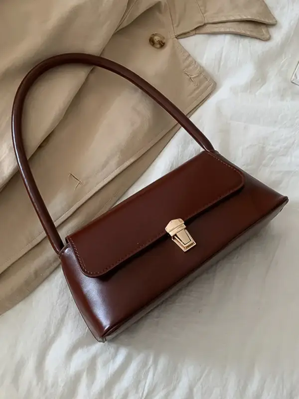 Minimalist Lock-Detail Leather Shoulder Bag