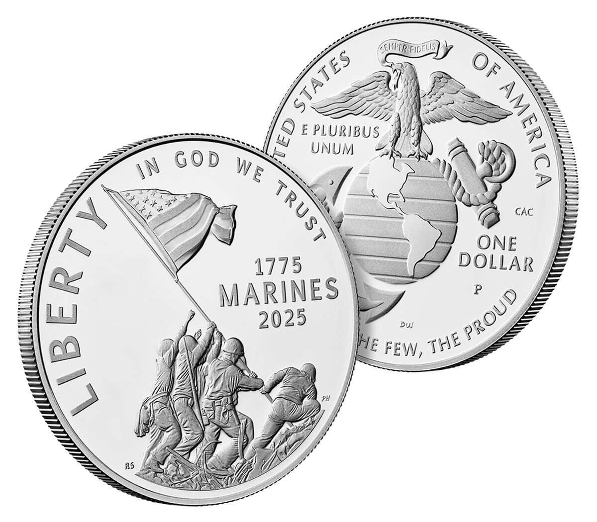 2025 P U.S. Marine Corps USMC 250th Anniversary Silver Commemorative Dollar, First Strike PCGS MS70