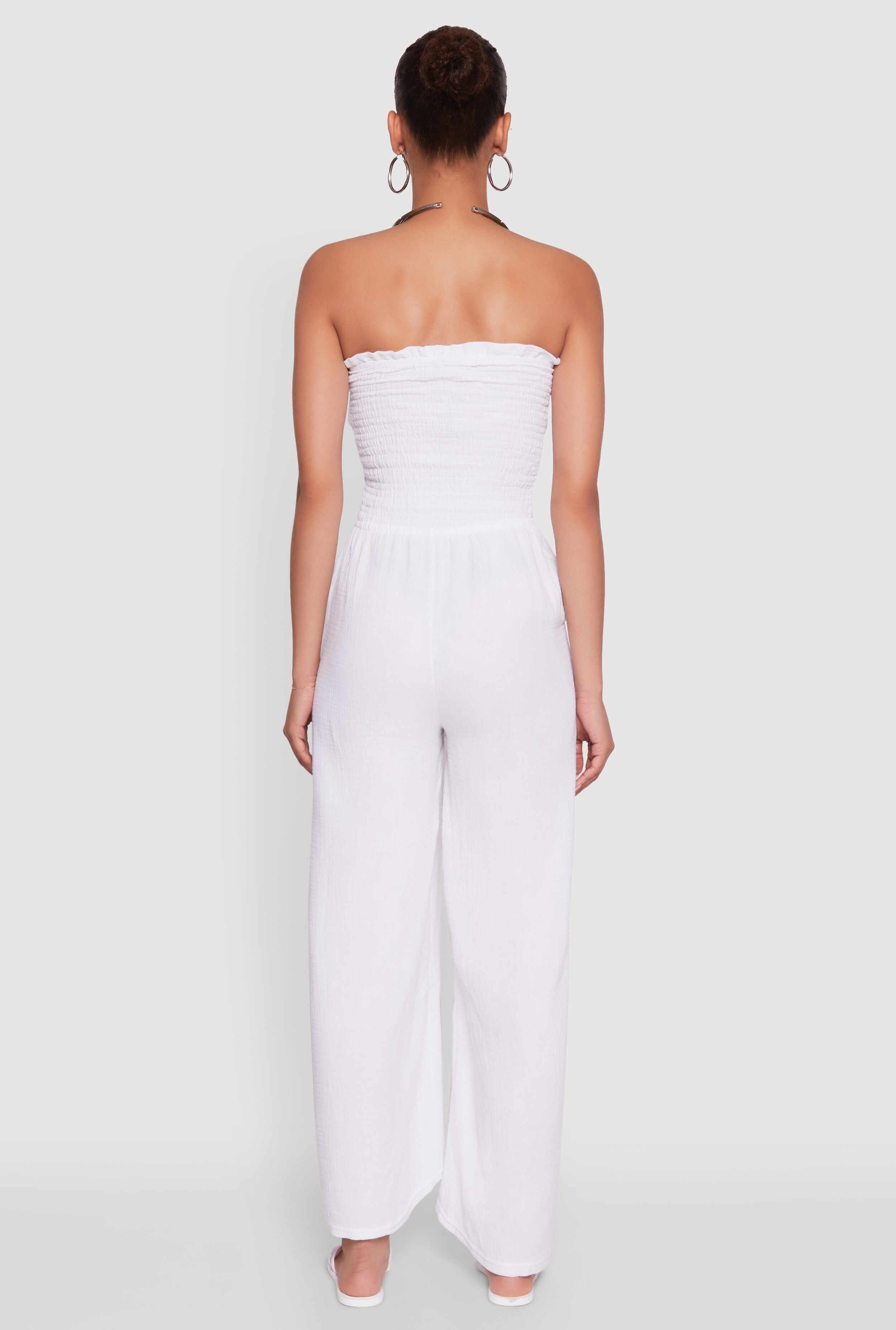 Smocked Tube Wide Leg Jumpsuit