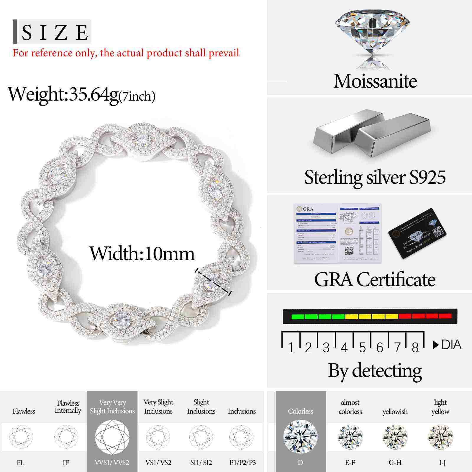 10mm S925 Moissanite Infinity Evil Eye Bracelet