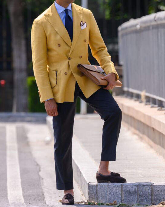 Men's Western Casual Yellow Long Sleeve Jacket Blazer