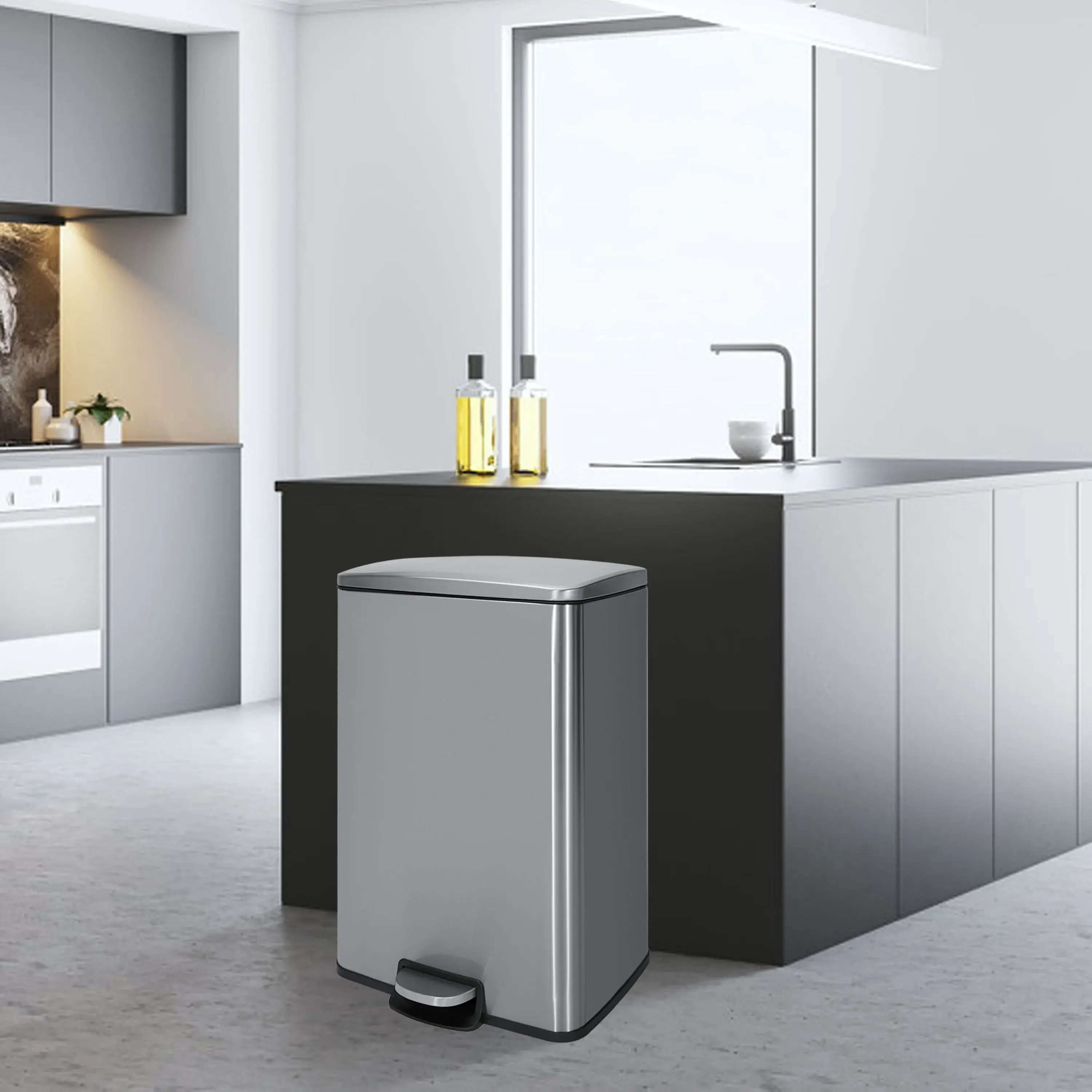 Innovaze 13 Gal./50 Liter Rectangular Stainless Steel Step-on Trash Can for Kitchen